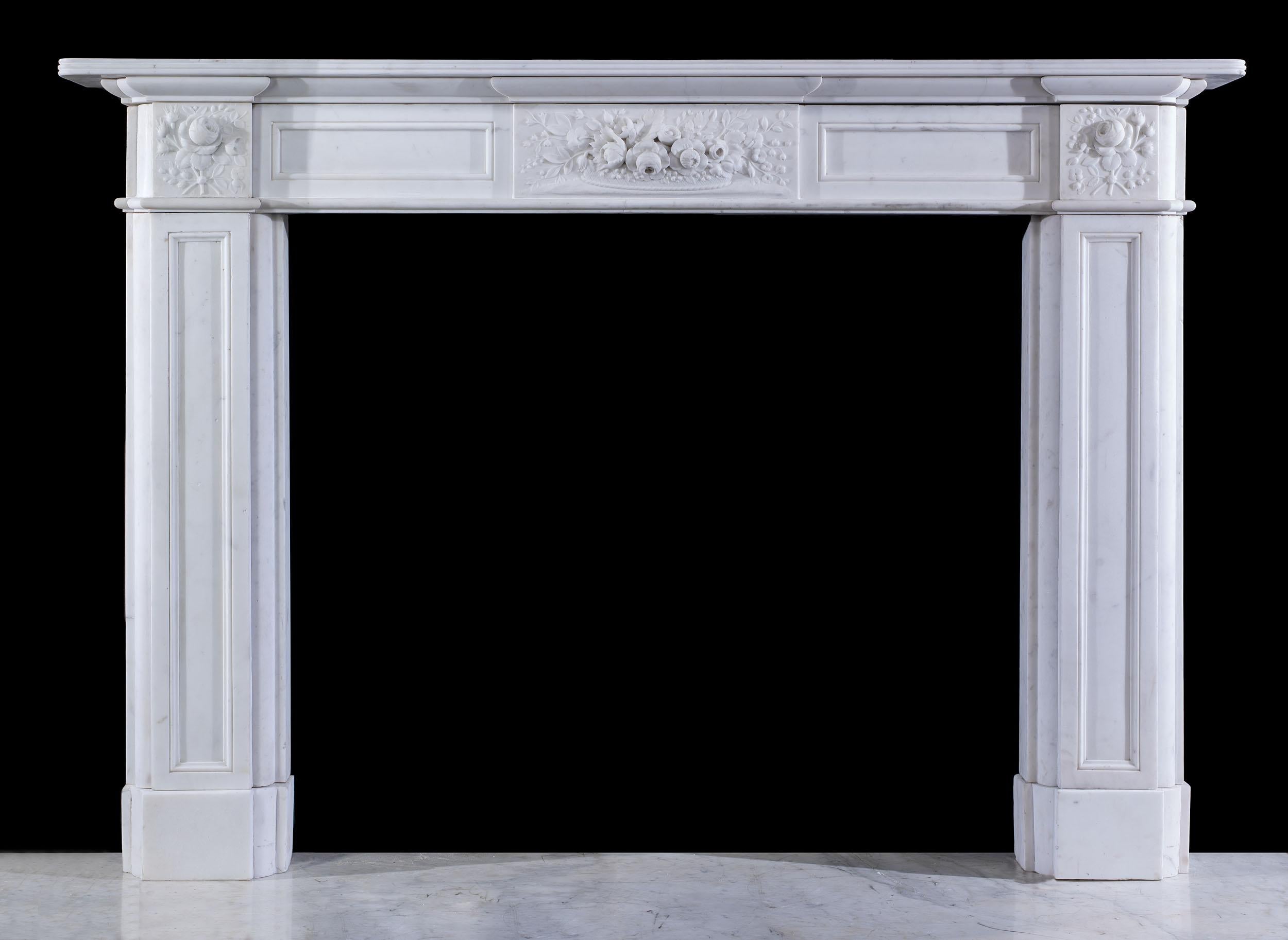 19th Century Antique Regency Floral White Marble Fireplace