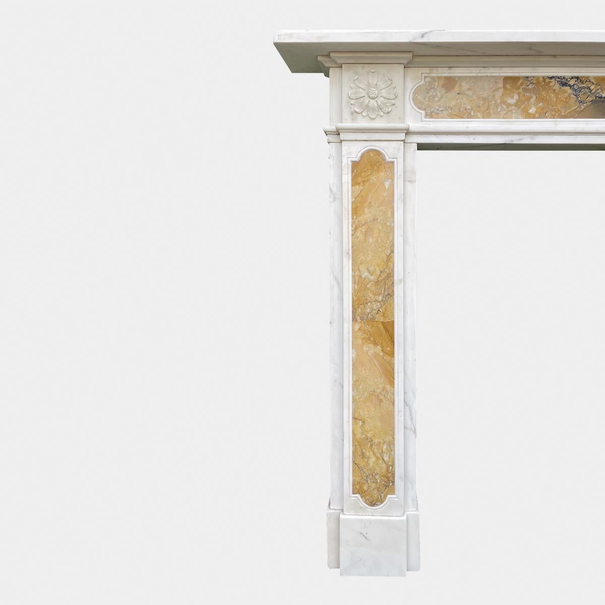 English Antique Regency Style Statuary and Siena Marble Fireplace Mantel For Sale