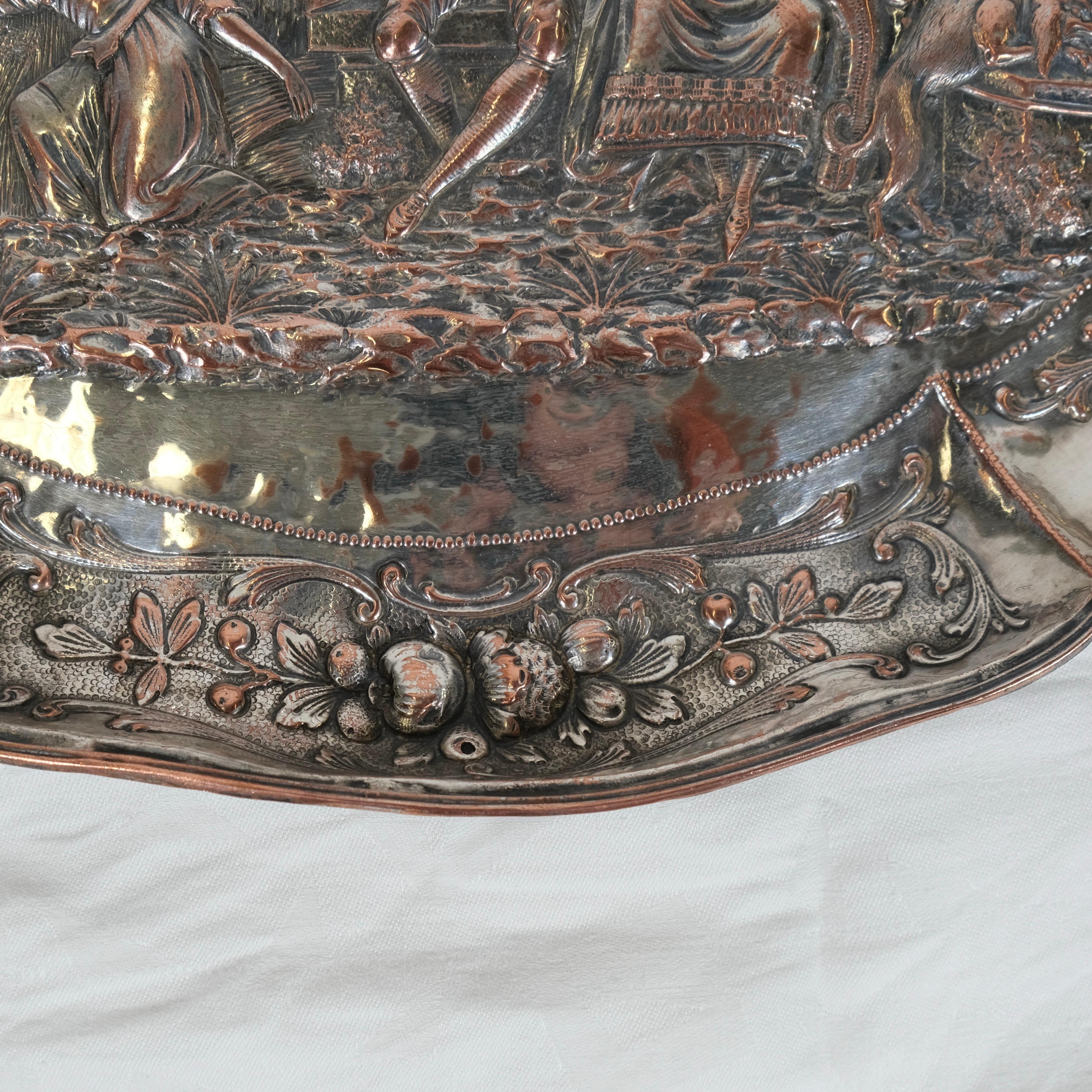 XVIIIe siècle et antérieur Une plaque rocococo ancienne en cuivre argenté, 18e siècle en vente