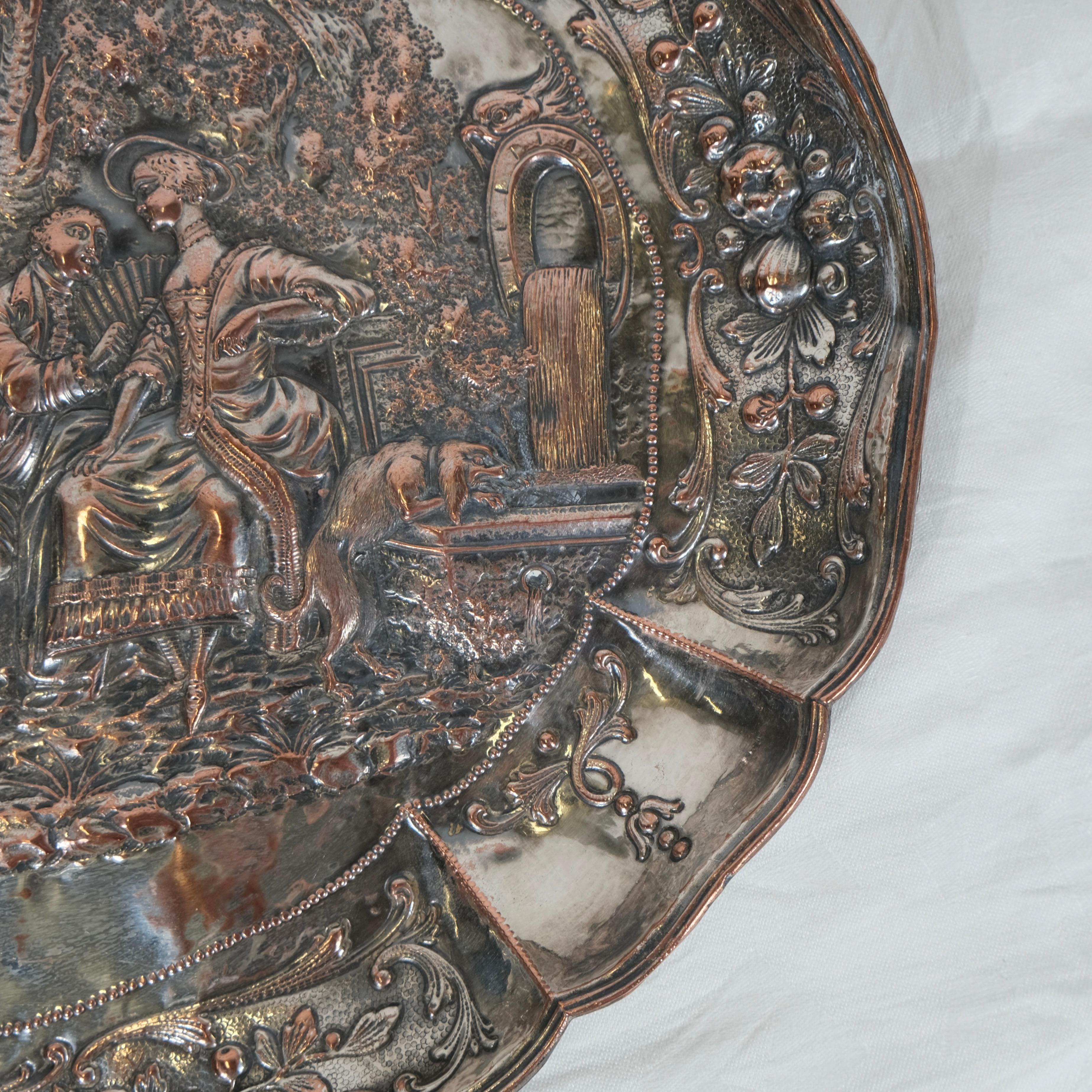Cuivre Une plaque rocococo ancienne en cuivre argenté, 18e siècle en vente