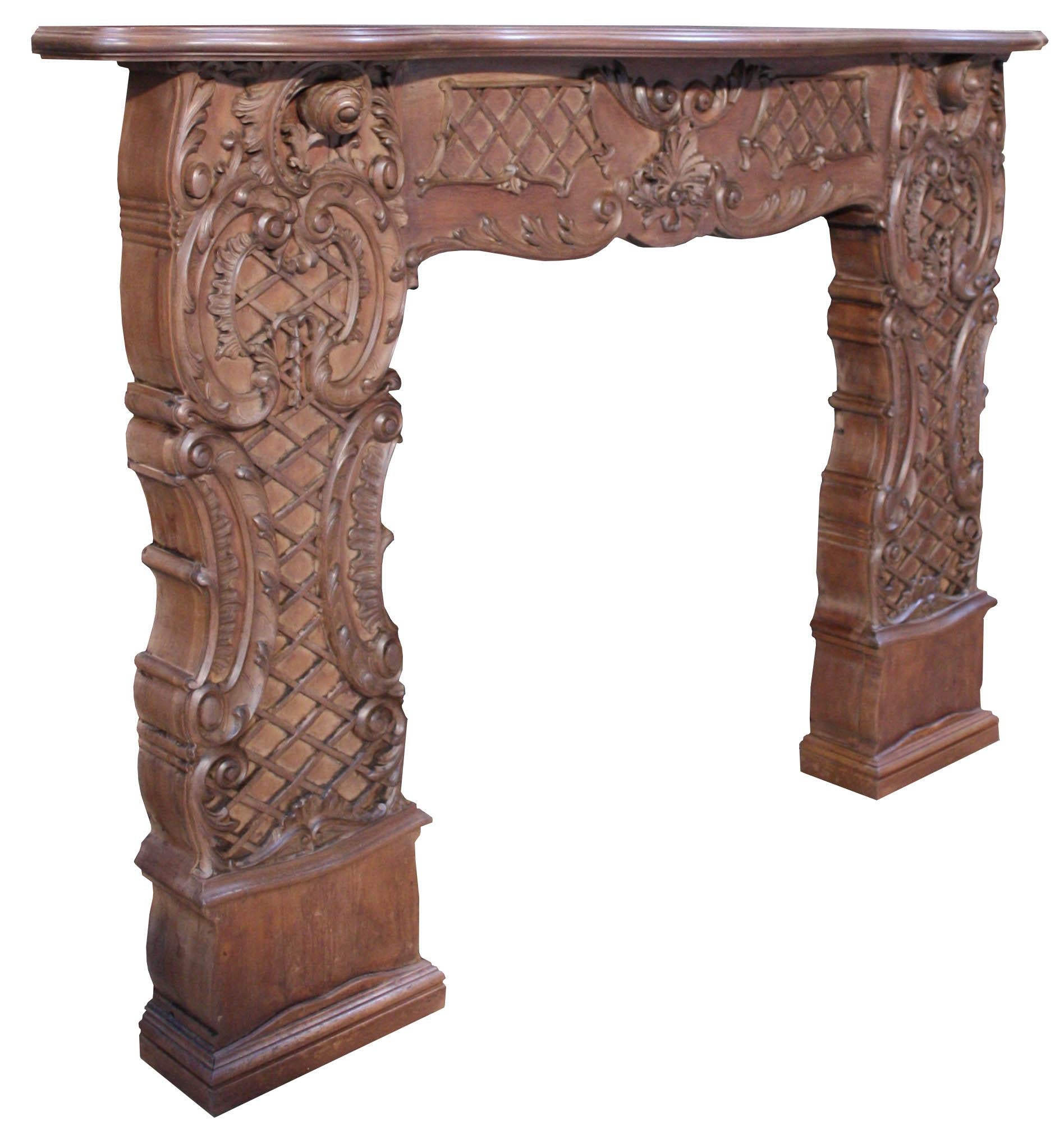 Antique Rococo Style Mahogany Fire Mantel In Good Condition For Sale In Wormelow, Herefordshire