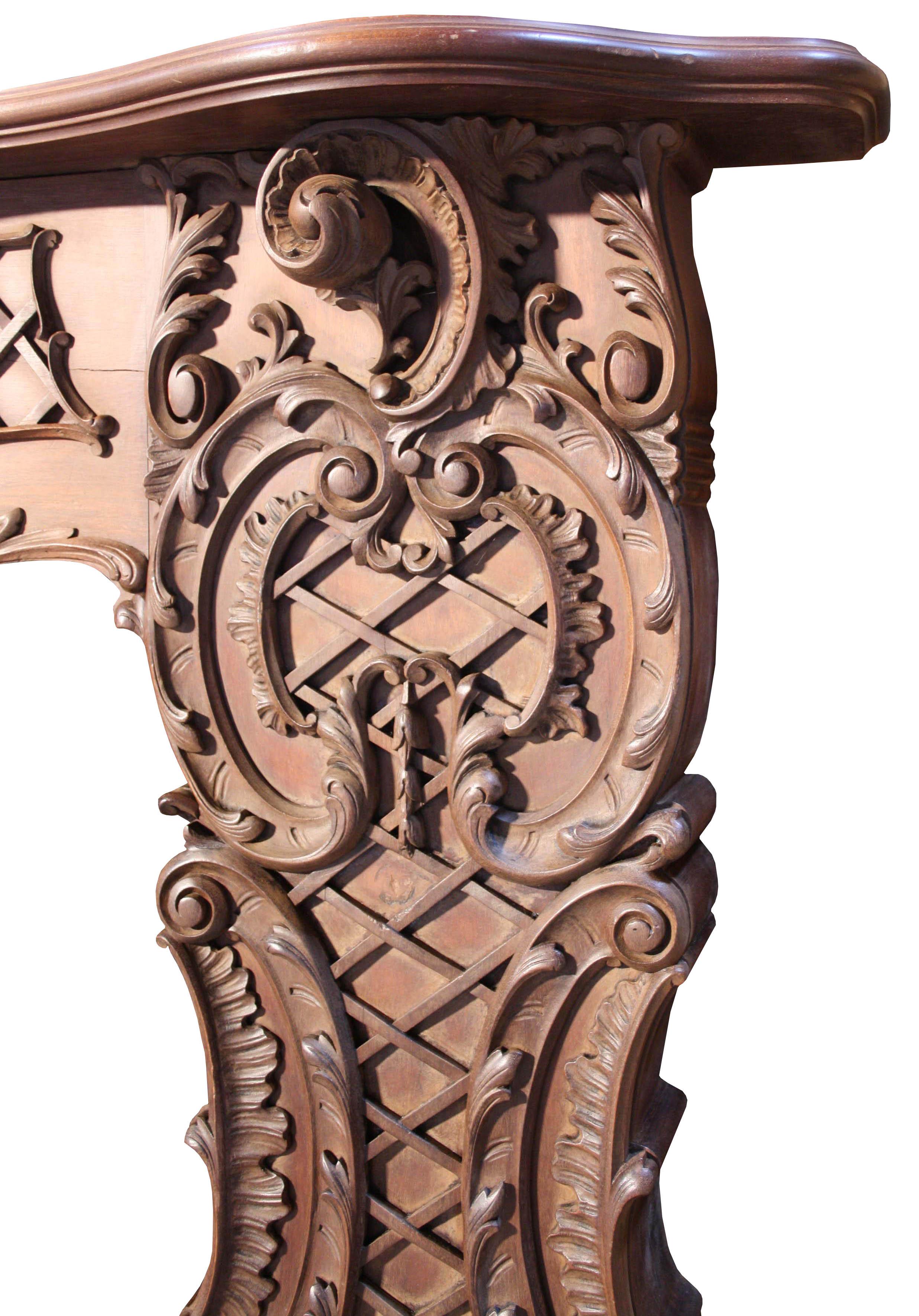 19th Century Antique Rococo Style Mahogany Fire Mantel For Sale