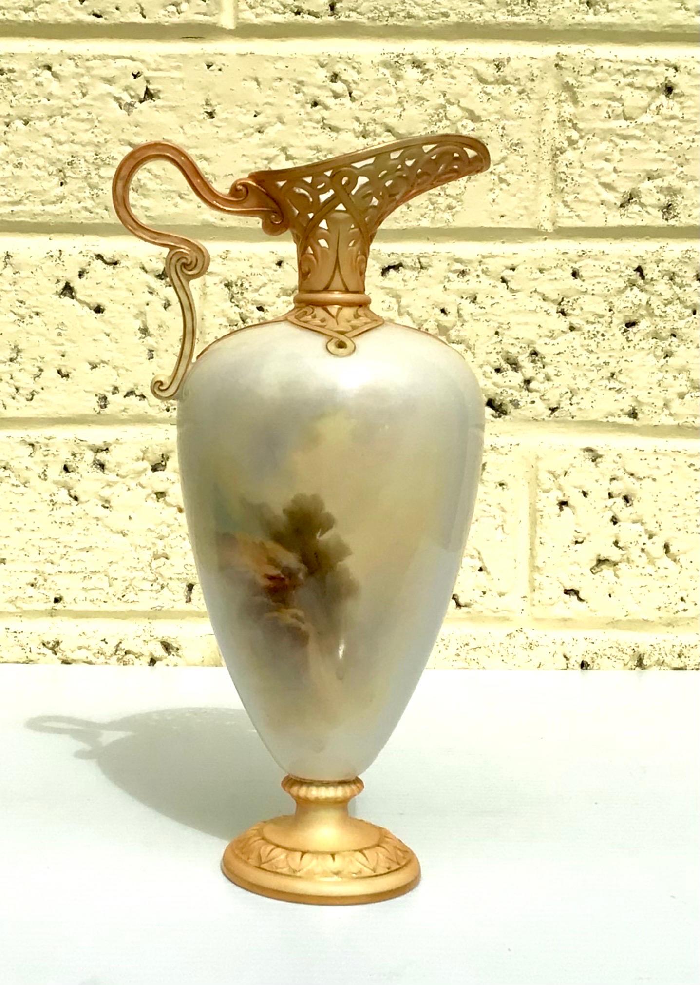 Antique Royal Worcester Porcelain Ewer, Vase by John Stinton In Good Condition For Sale In Antrim, GB