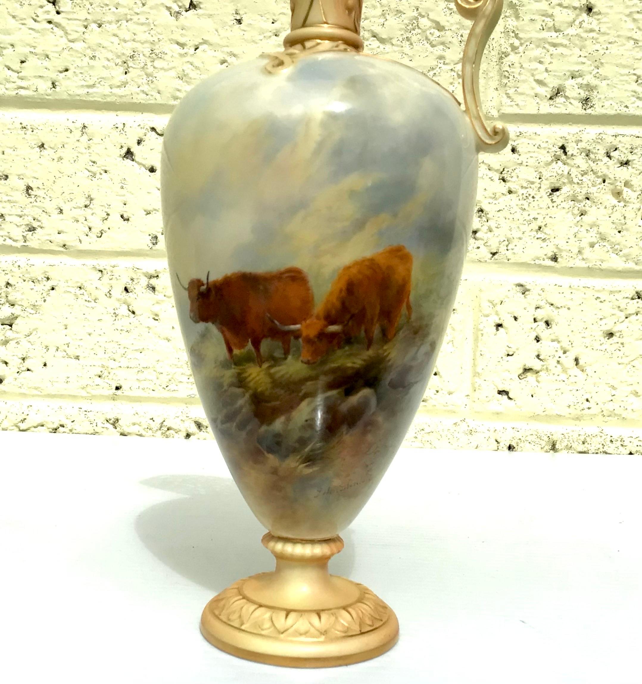 Early 20th Century Antique Royal Worcester Porcelain Ewer, Vase by John Stinton For Sale