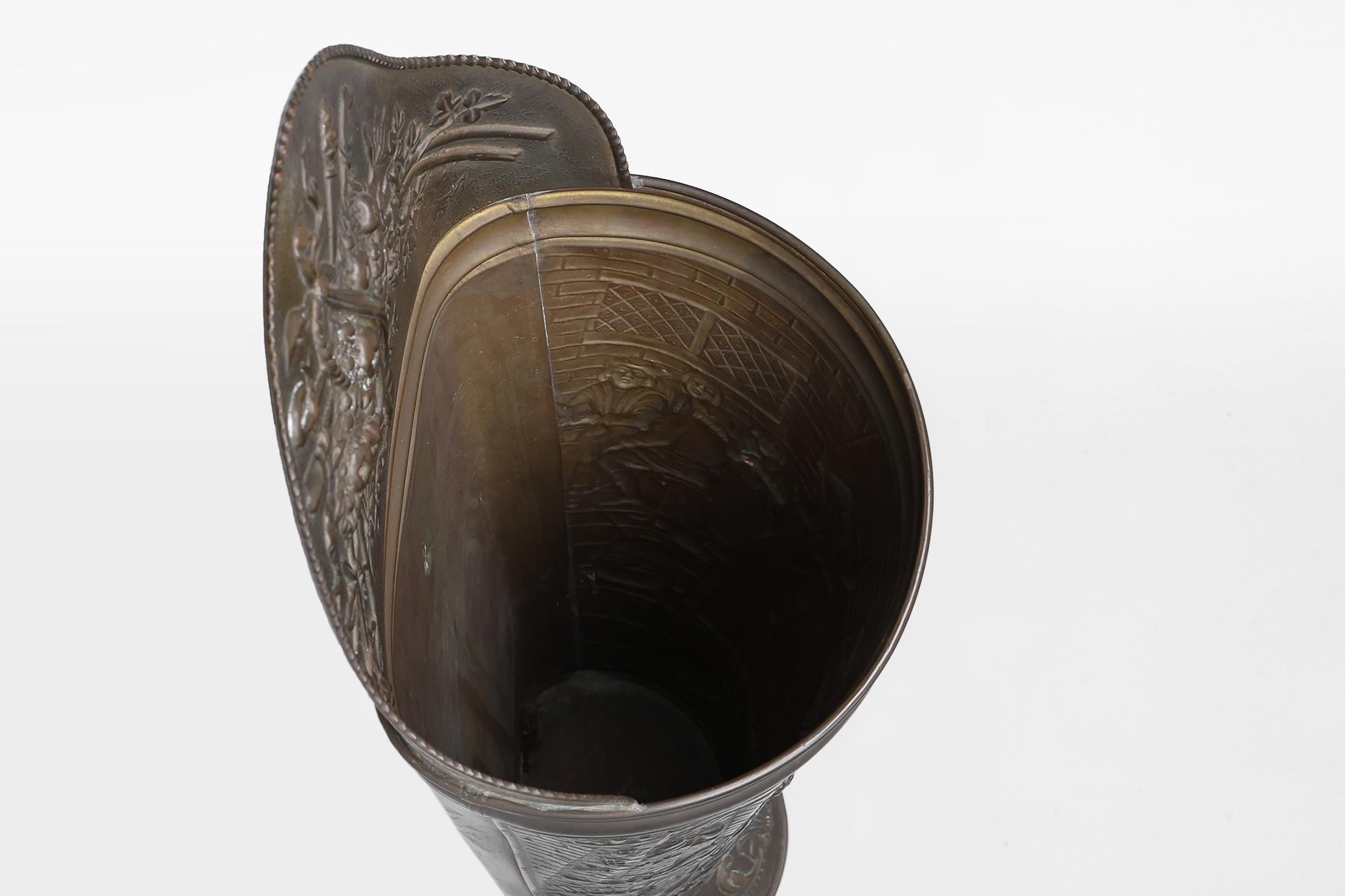An antique rustic ornate umbrella stand in copper, France 1900 For Sale 4