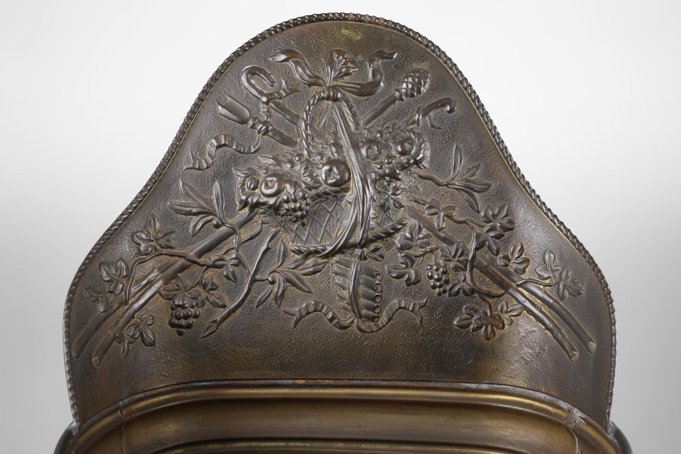 Embossed An antique rustic ornate umbrella stand in copper, France 1900 For Sale