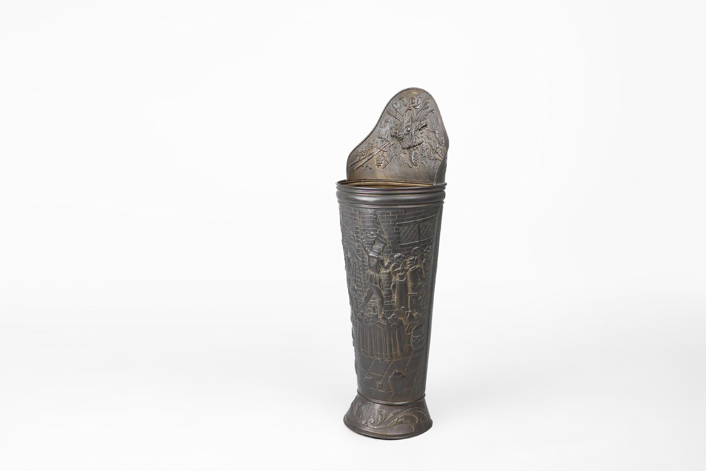 Early 20th Century An antique rustic ornate umbrella stand in copper, France 1900 For Sale