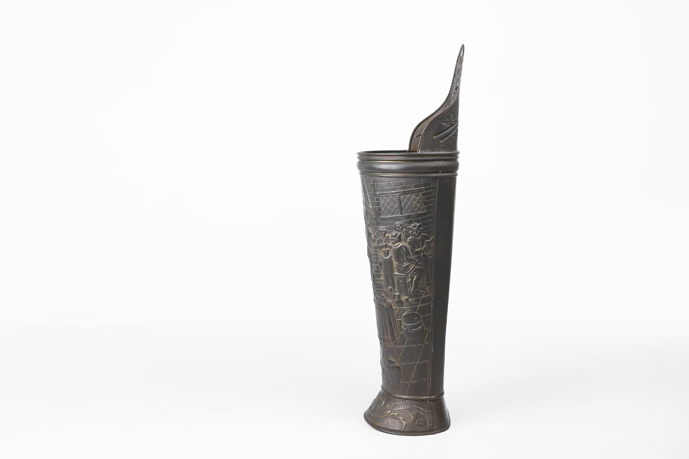 An antique rustic ornate umbrella stand in copper, France 1900 For Sale 1