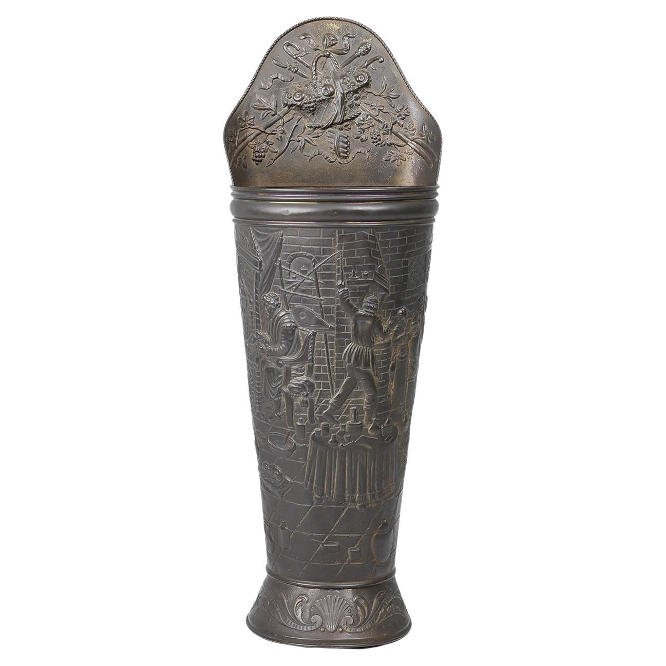 An antique rustic ornate umbrella stand in copper, France 1900