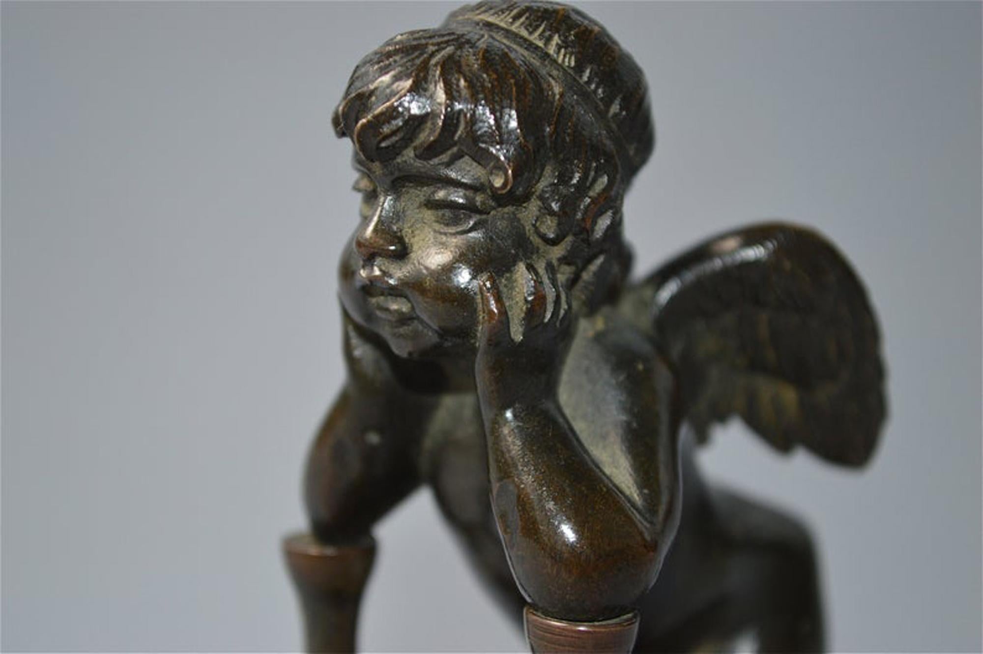 Bronze Antique Sculpture of a Praying Cherubic Angel For Sale