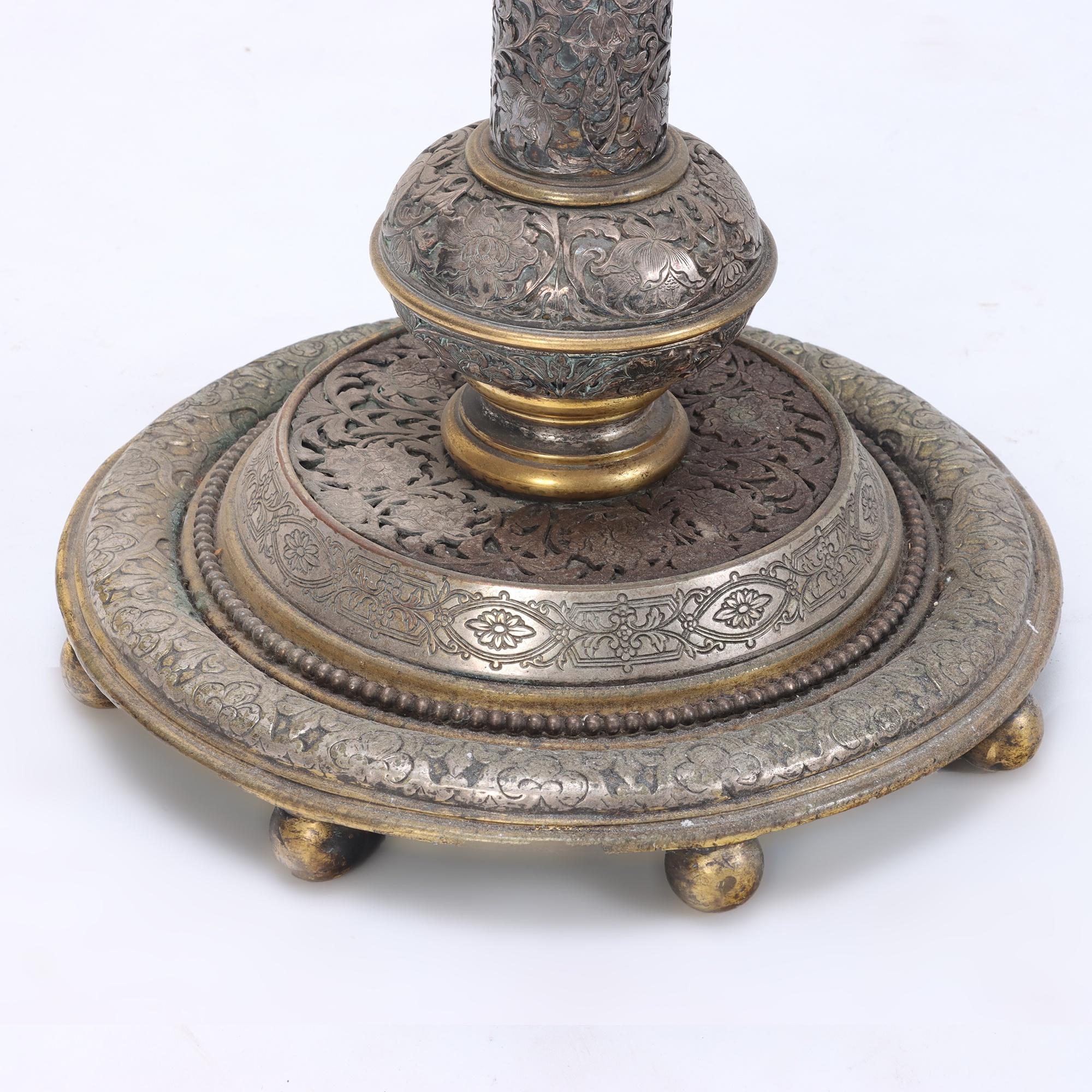 Dorato An Antique Silver and Bronze Floor Lamp by E.F. Caldwell, early 20th C. in vendita