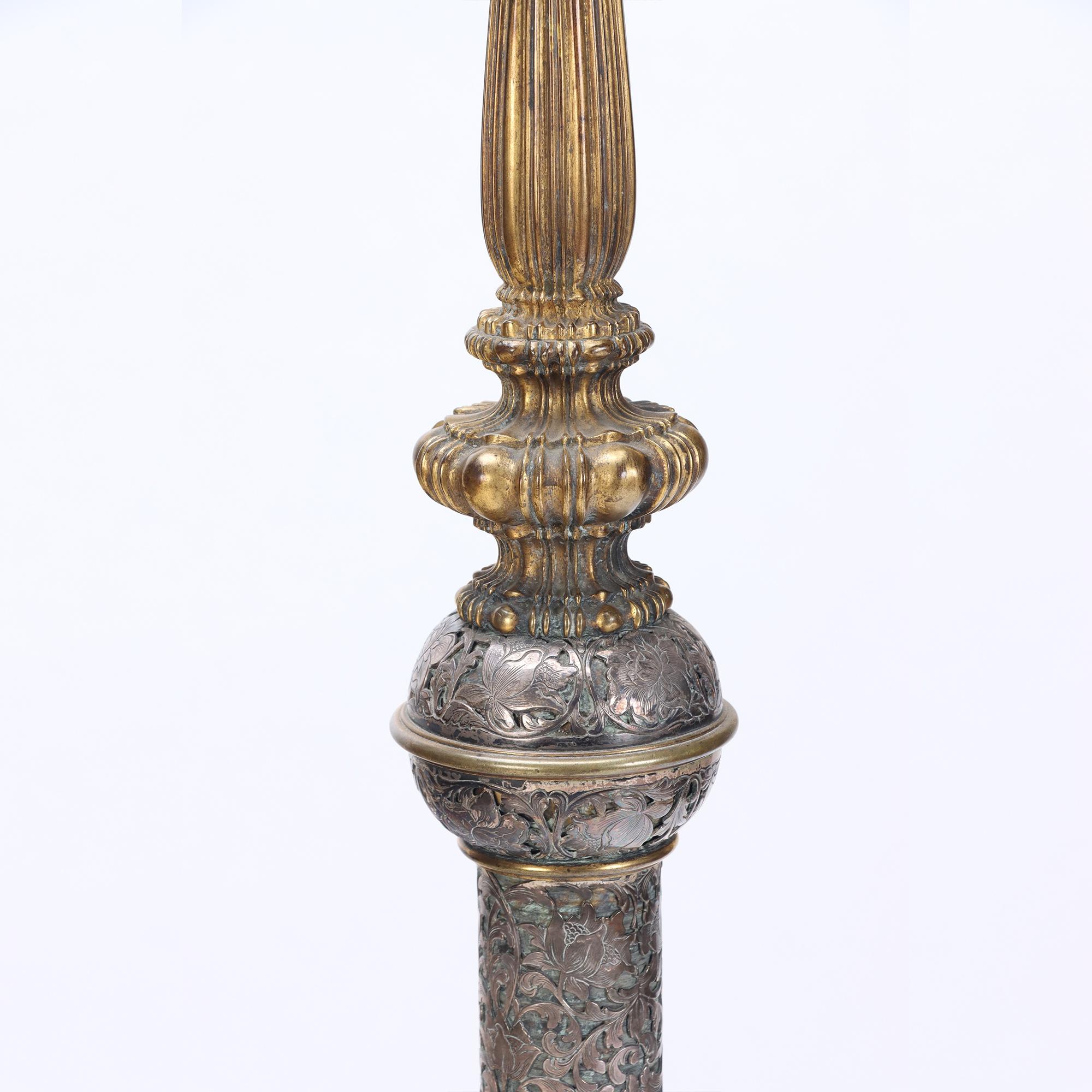 An Antique Silver and Bronze Floor Lamp by E.F. Caldwell, early 20th C. In condizioni buone in vendita a Philadelphia, PA