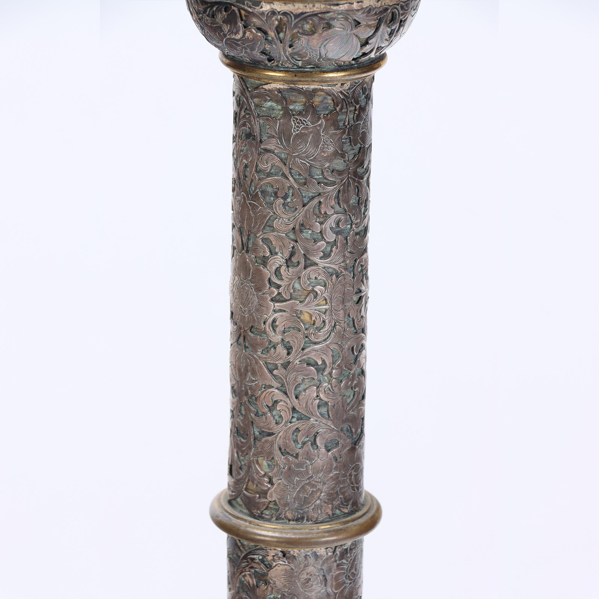 XX secolo An Antique Silver and Bronze Floor Lamp by E.F. Caldwell, early 20th C. in vendita