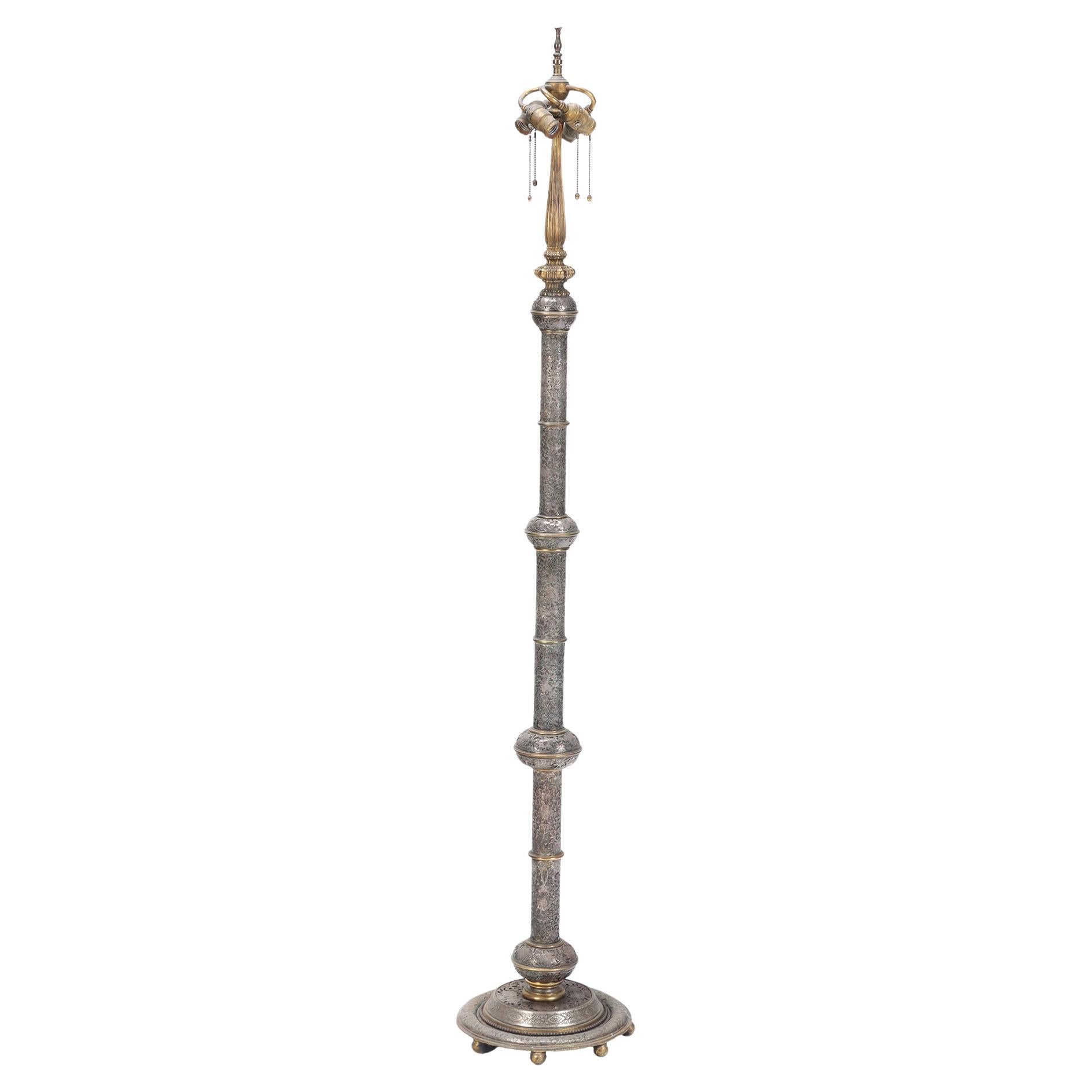 An Antique Silver and Bronze Floor Lamp by E.F. Caldwell, early 20th C.