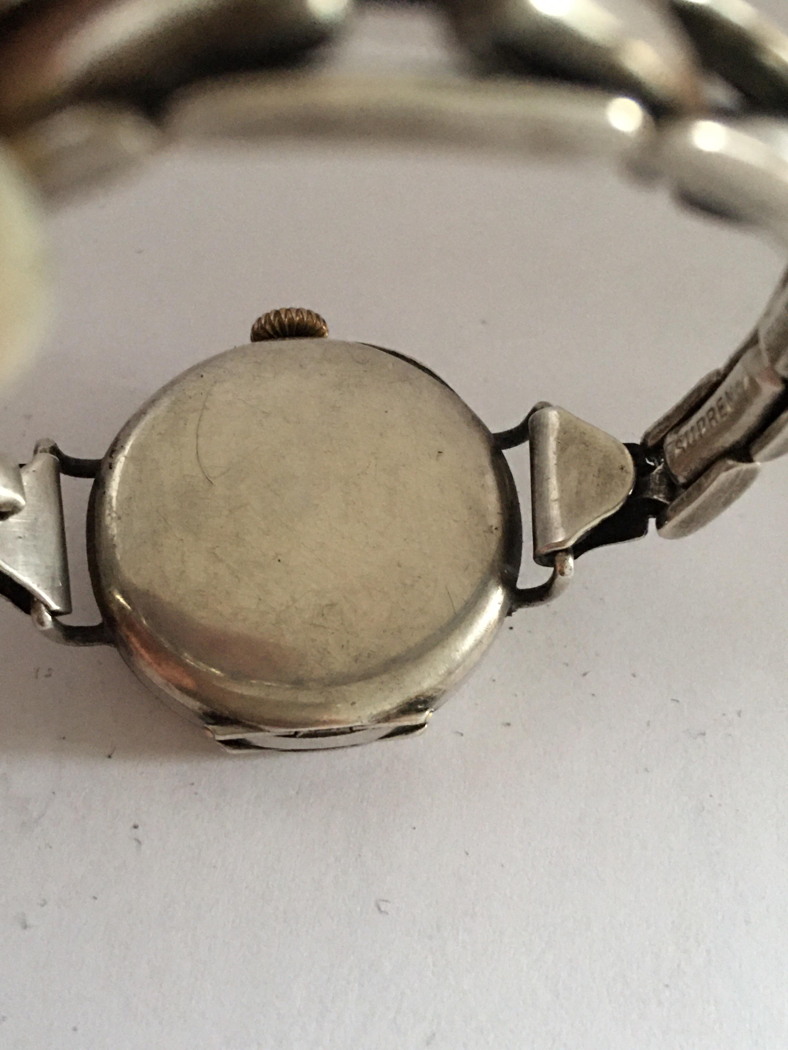 Antique Silver Ladies Trench Watch with Flexible Silver Band For Sale 7