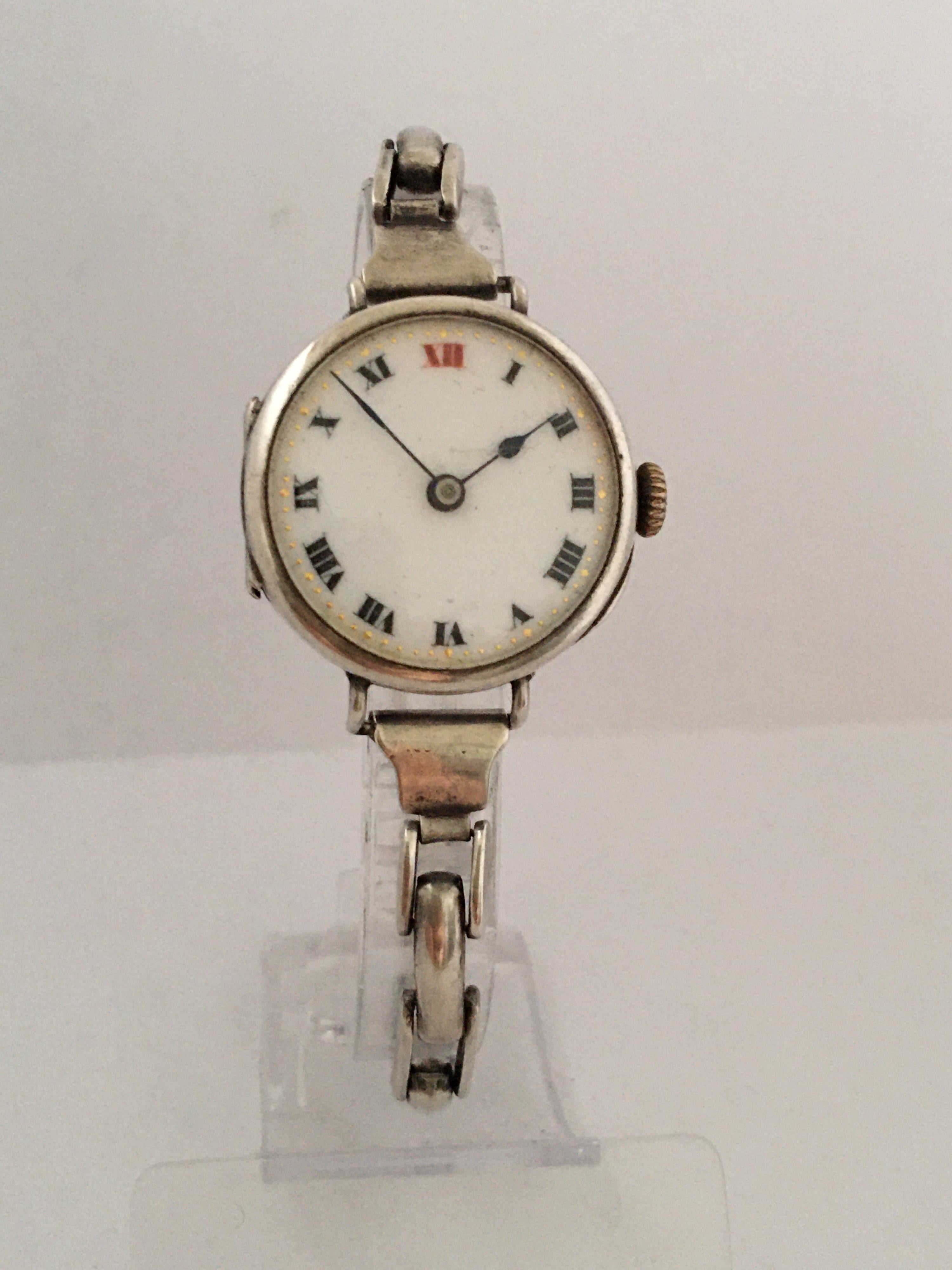 Antique Silver Ladies Trench Watch with Flexible Silver Band For Sale 10