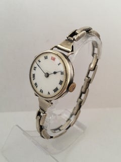 Antique Silver Ladies Trench Watch with Flexible Silver Band