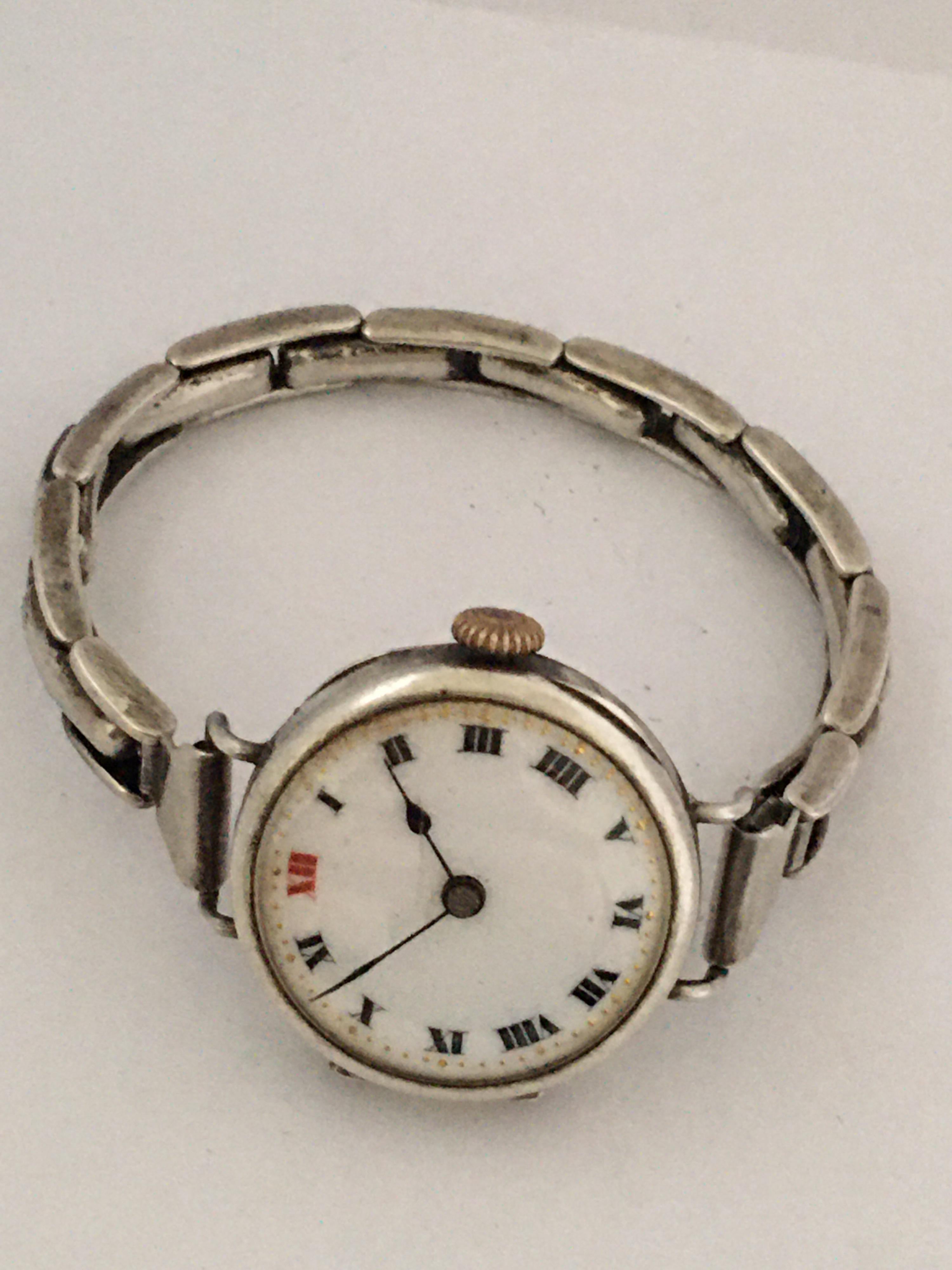 Women's or Men's Antique Silver Ladies Trench Watch with Flexible Silver Band For Sale
