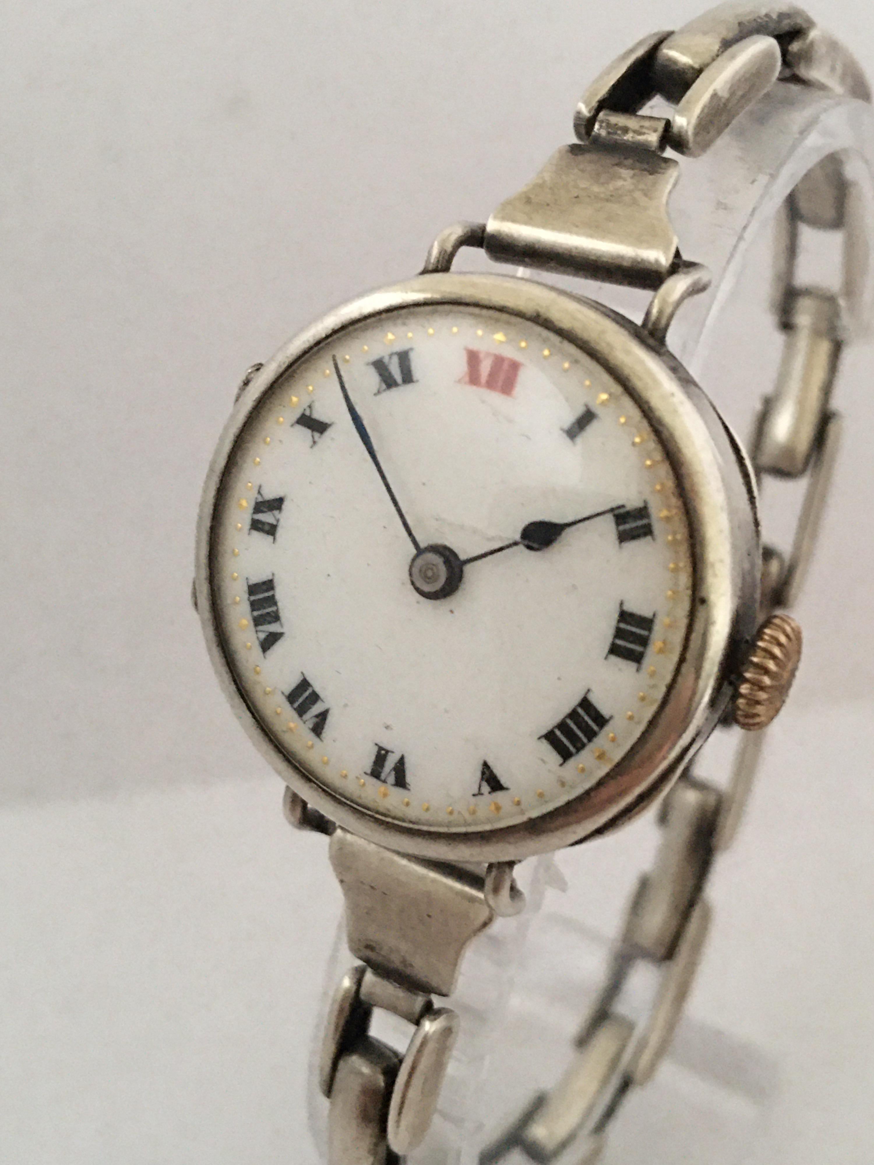 Antique Silver Ladies Trench Watch with Flexible Silver Band For Sale 1