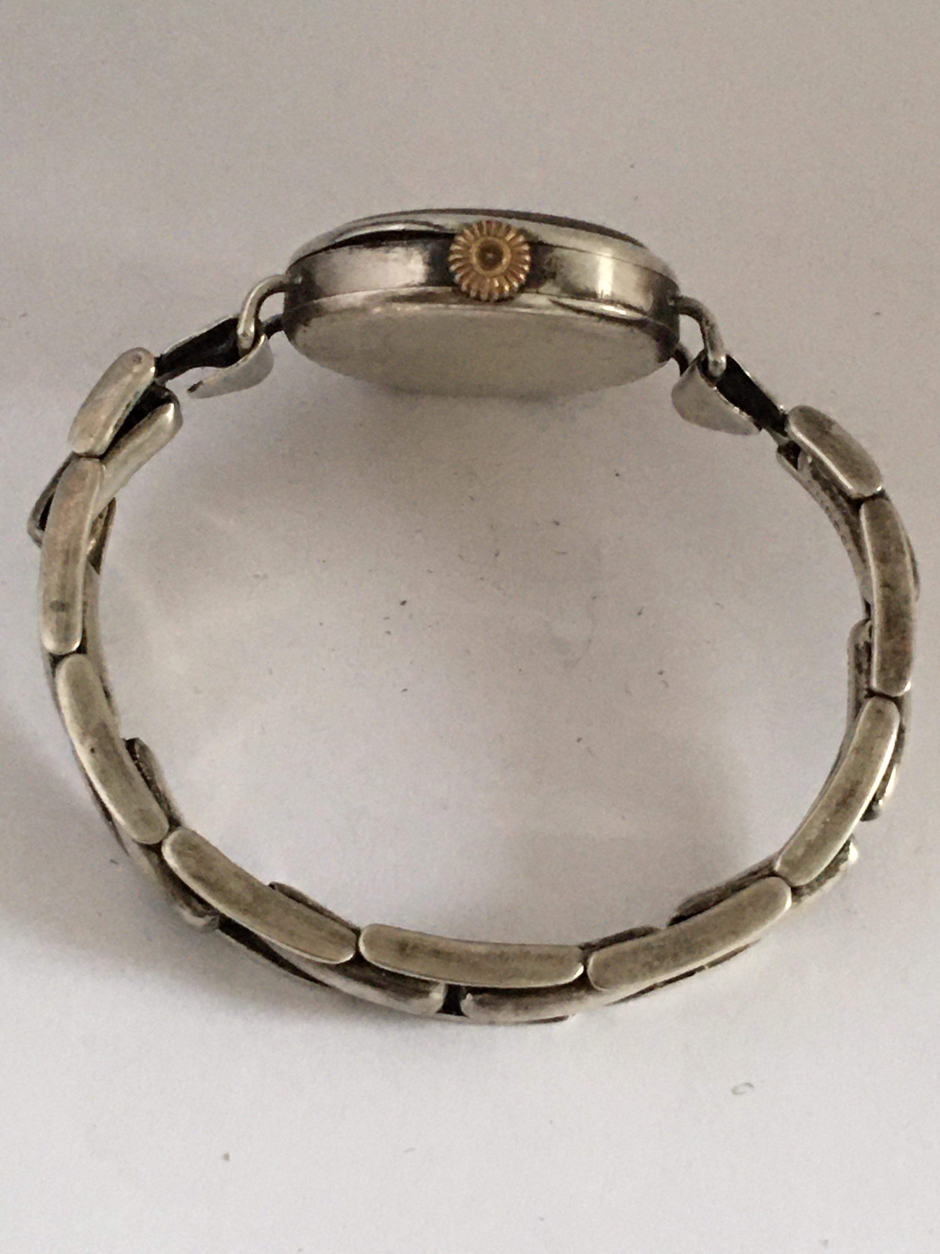 Antique Silver Ladies Trench Watch with Flexible Silver Band For Sale 2