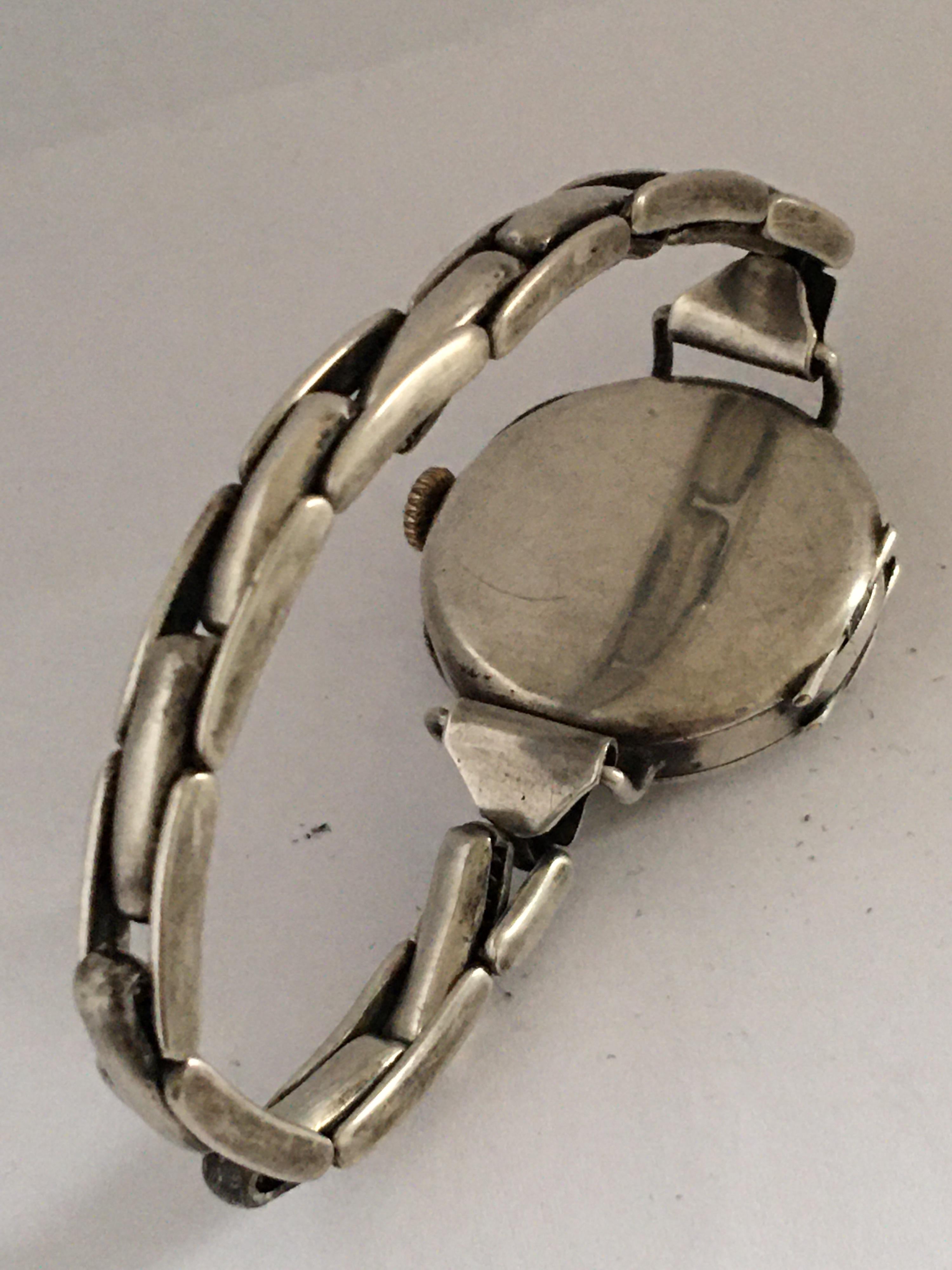 Antique Silver Ladies Trench Watch with Flexible Silver Band For Sale 3