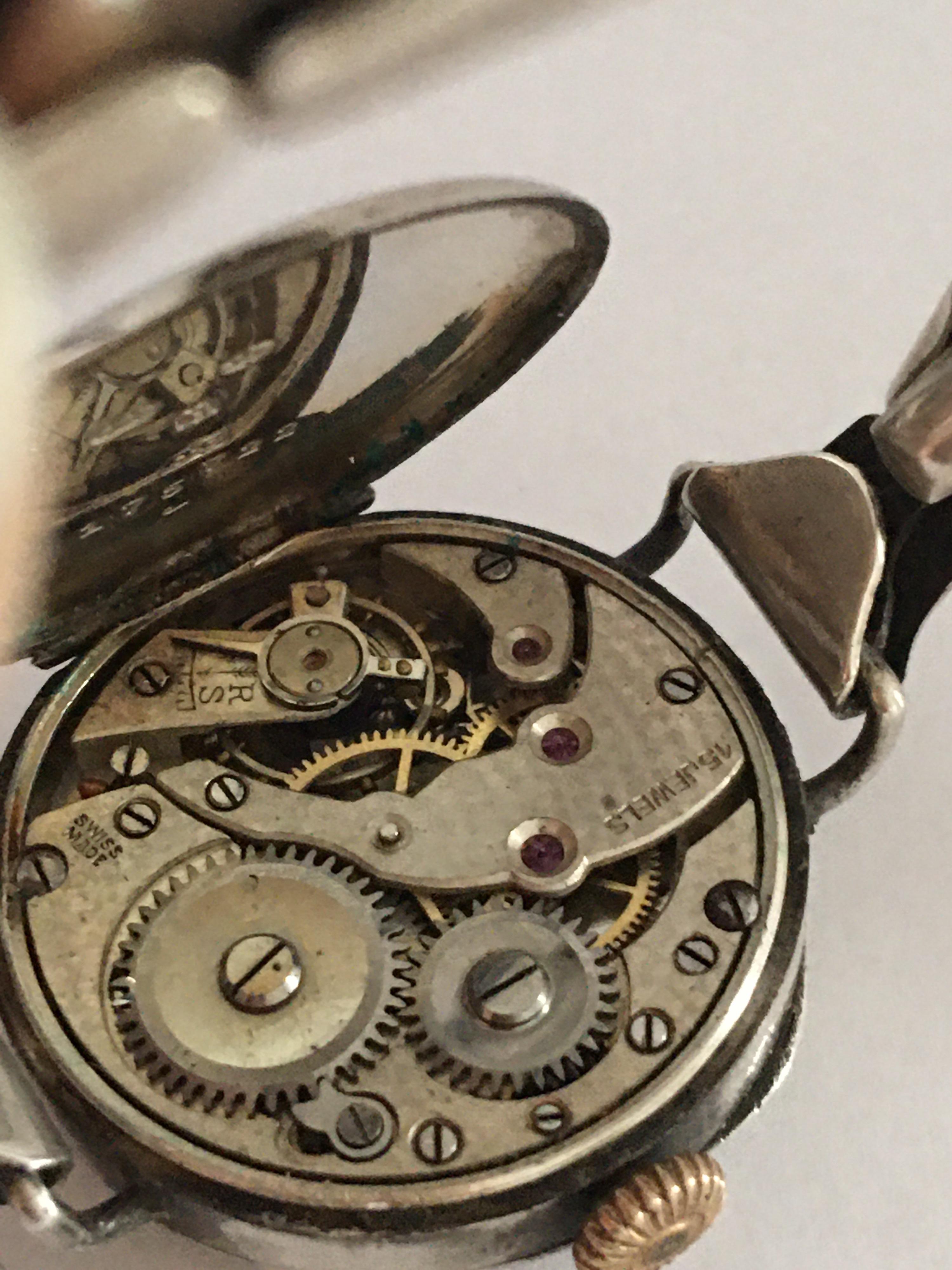Antique Silver Ladies Trench Watch with Flexible Silver Band For Sale 4