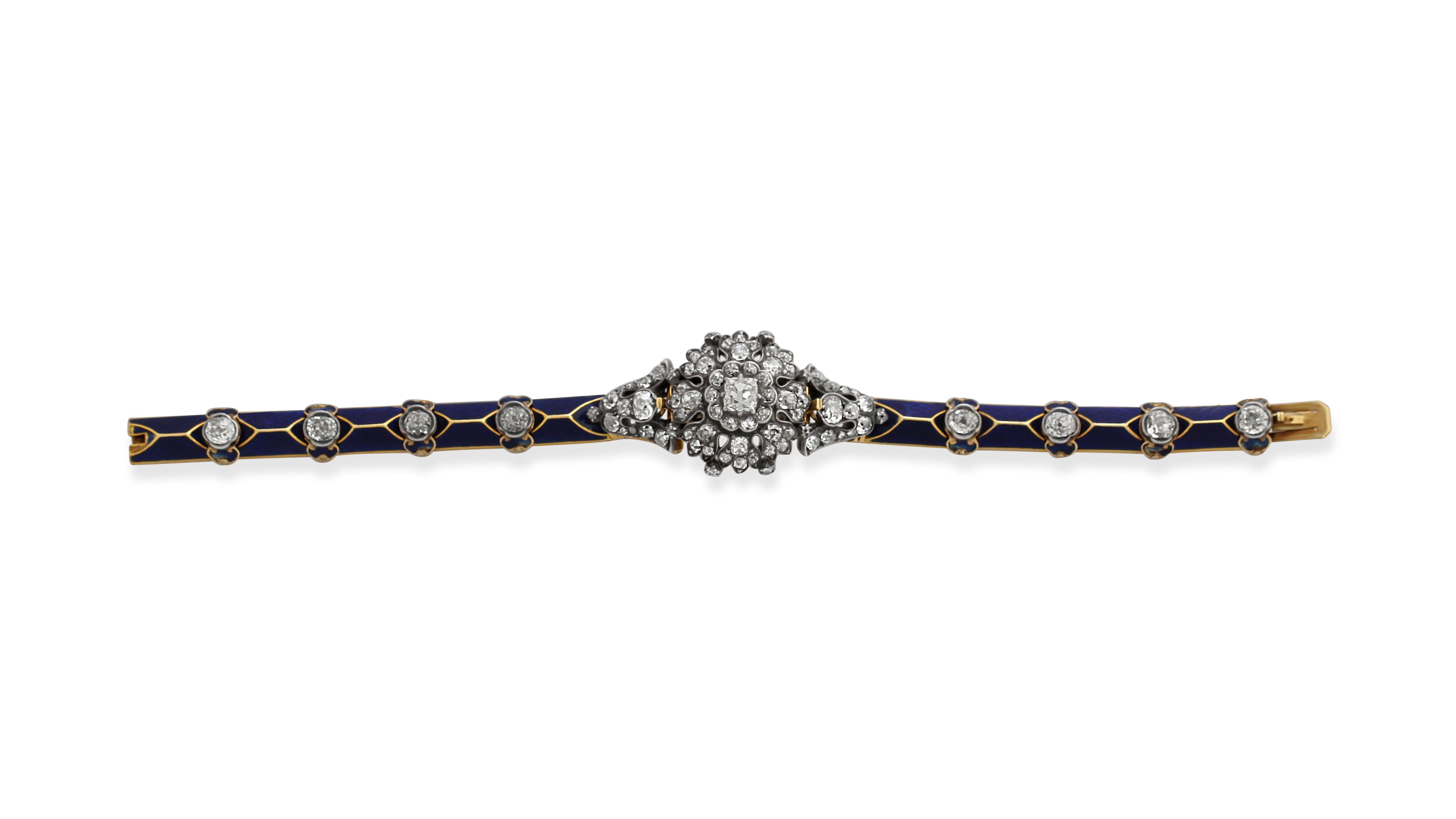 Women's An Antique Silver on Gold, Diamond & Enamel Bracelet