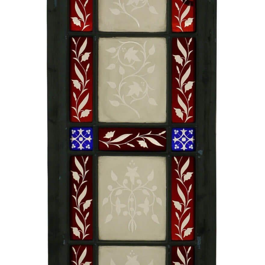 English Antique Stained and Etched Glass Window For Sale