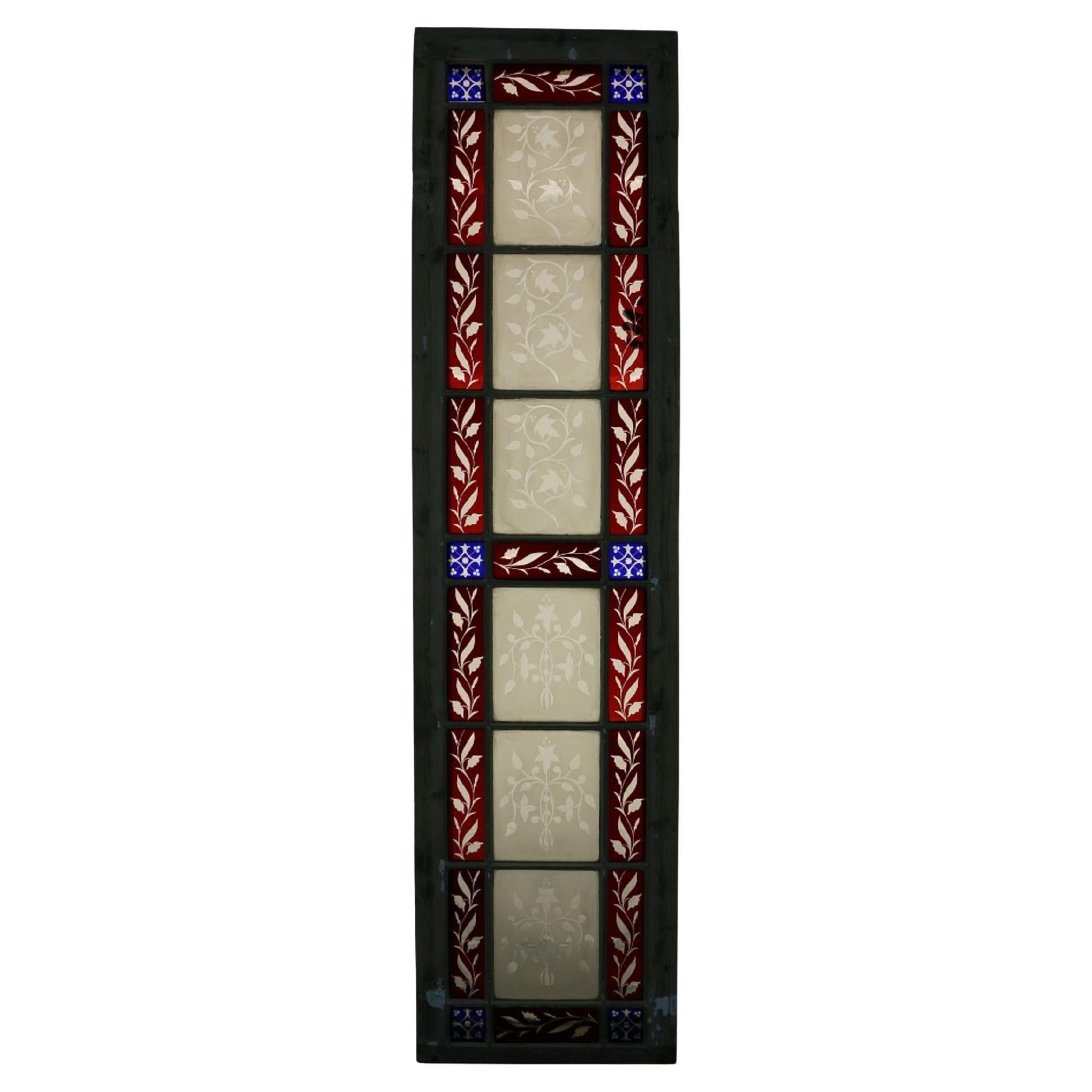 Antique Stained and Etched Glass Window For Sale