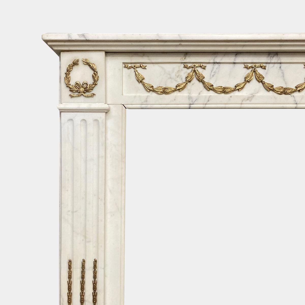 18th Century Antique Statuary White Marble French Louis XVI Style Fireplace Mantel 