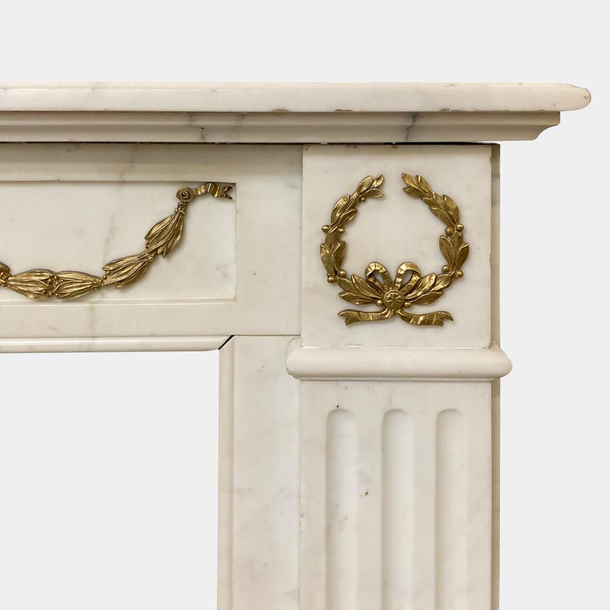 Antique Statuary White Marble French Louis XVI Style Fireplace Mantel  1