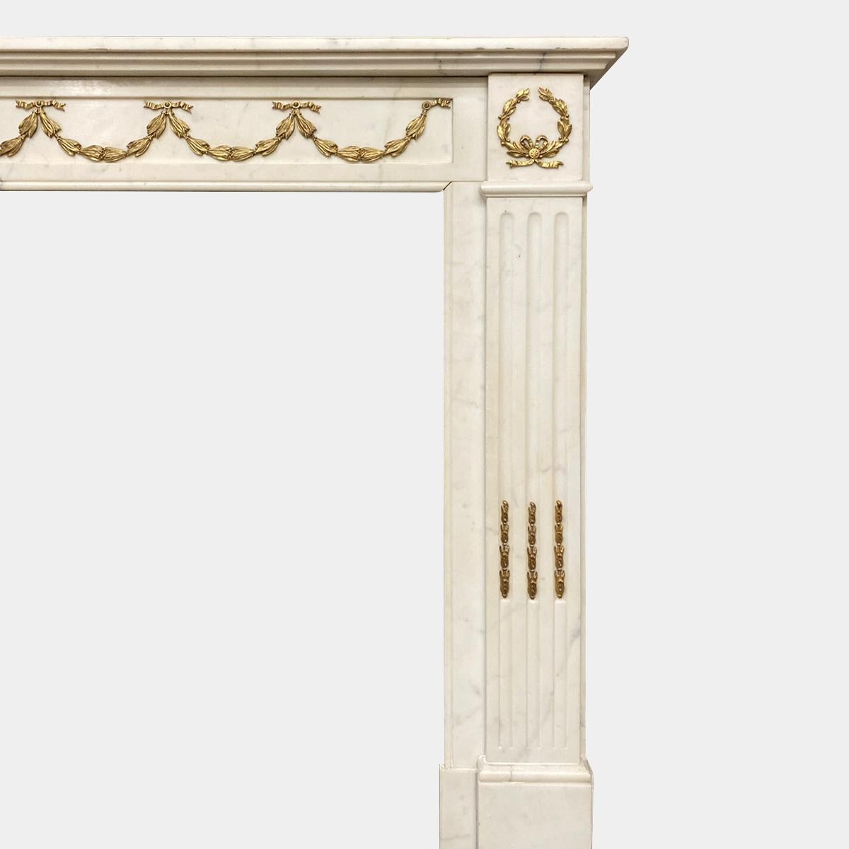 Antique Statuary White Marble French Louis XVI Style Fireplace Mantel  2