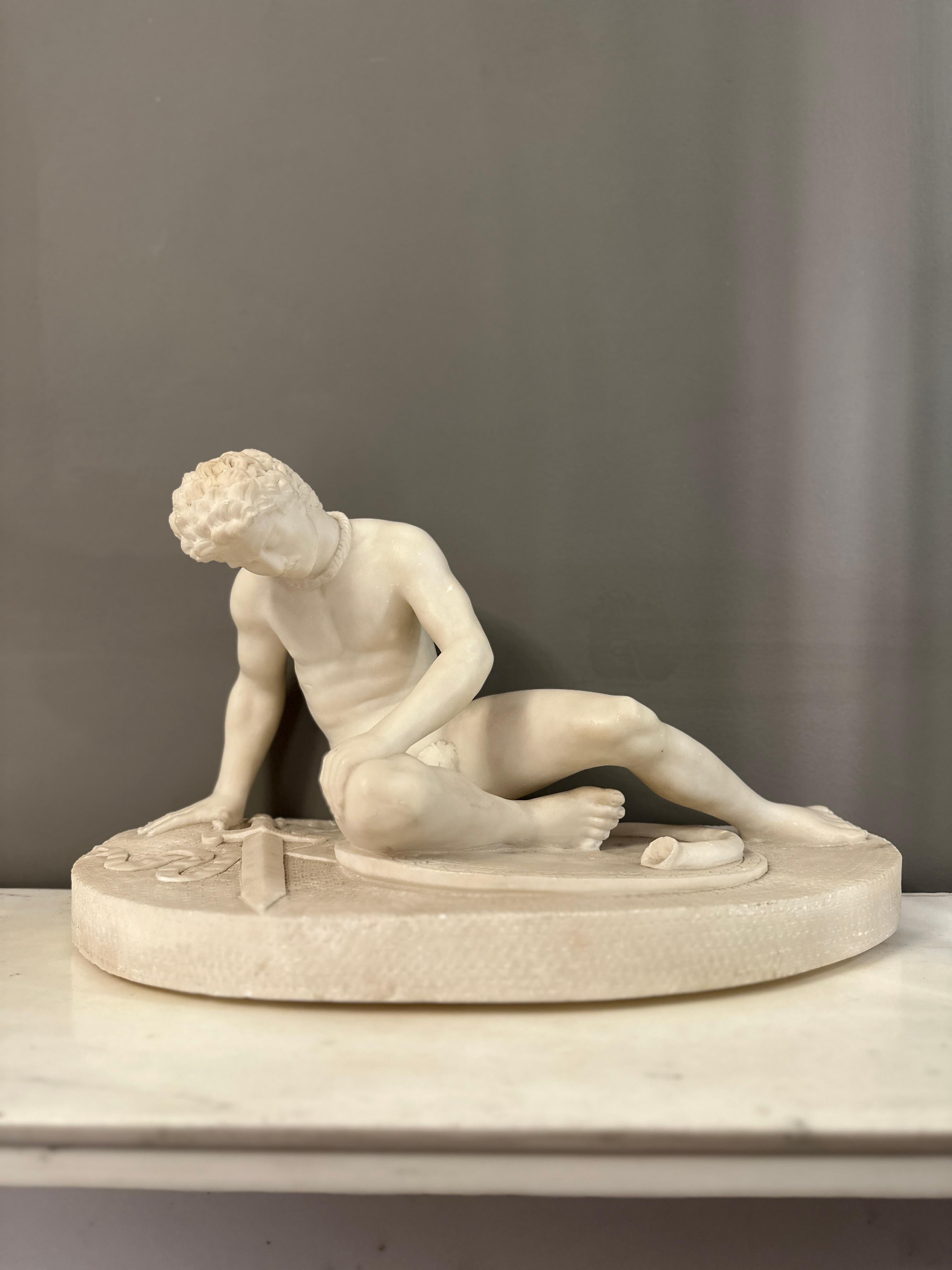Classical Roman An Antique Statuary White Alabaster Sculpture Of The Dying Gaul 