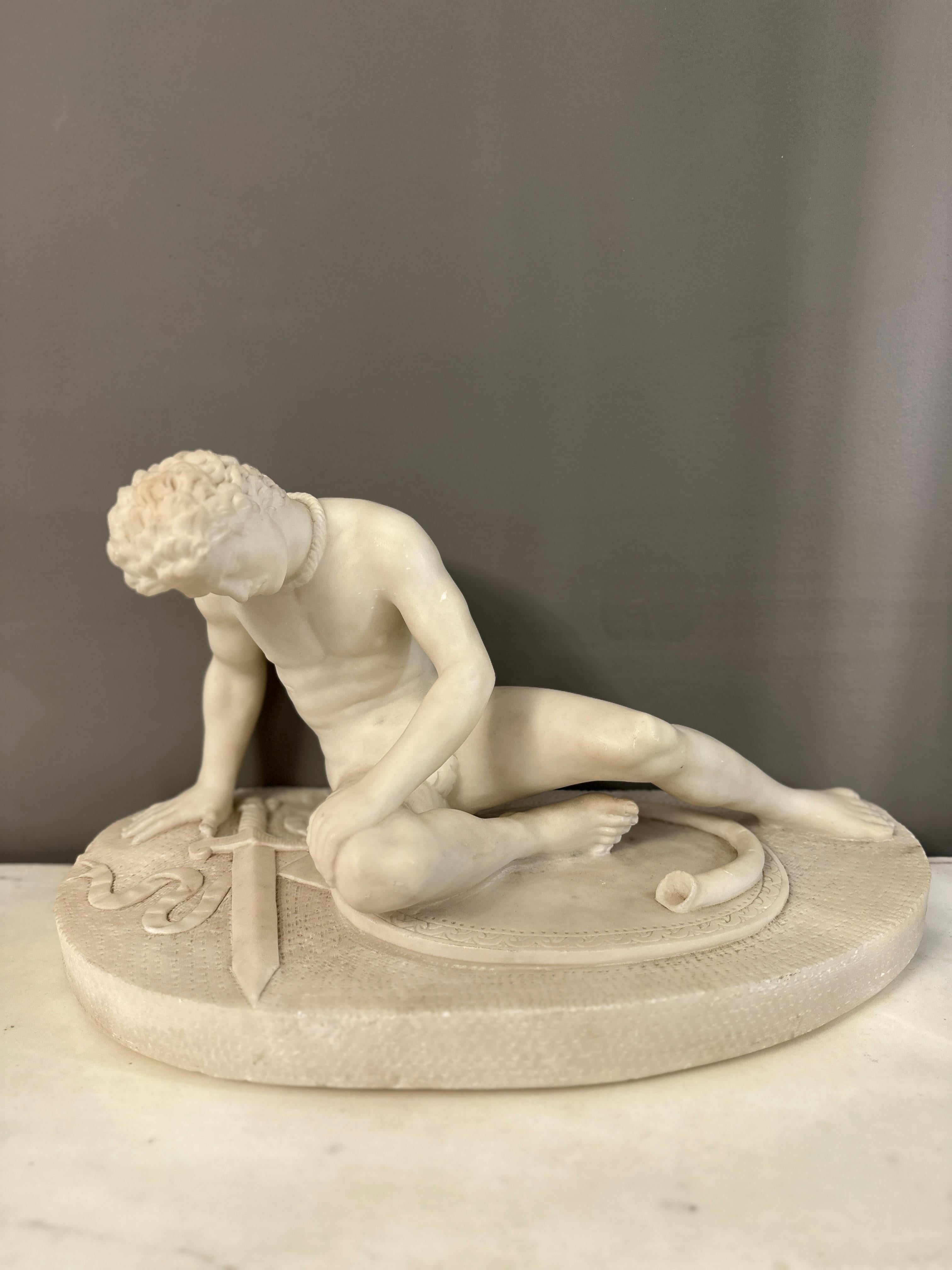 European An Antique Statuary White Alabaster Sculpture Of The Dying Gaul 