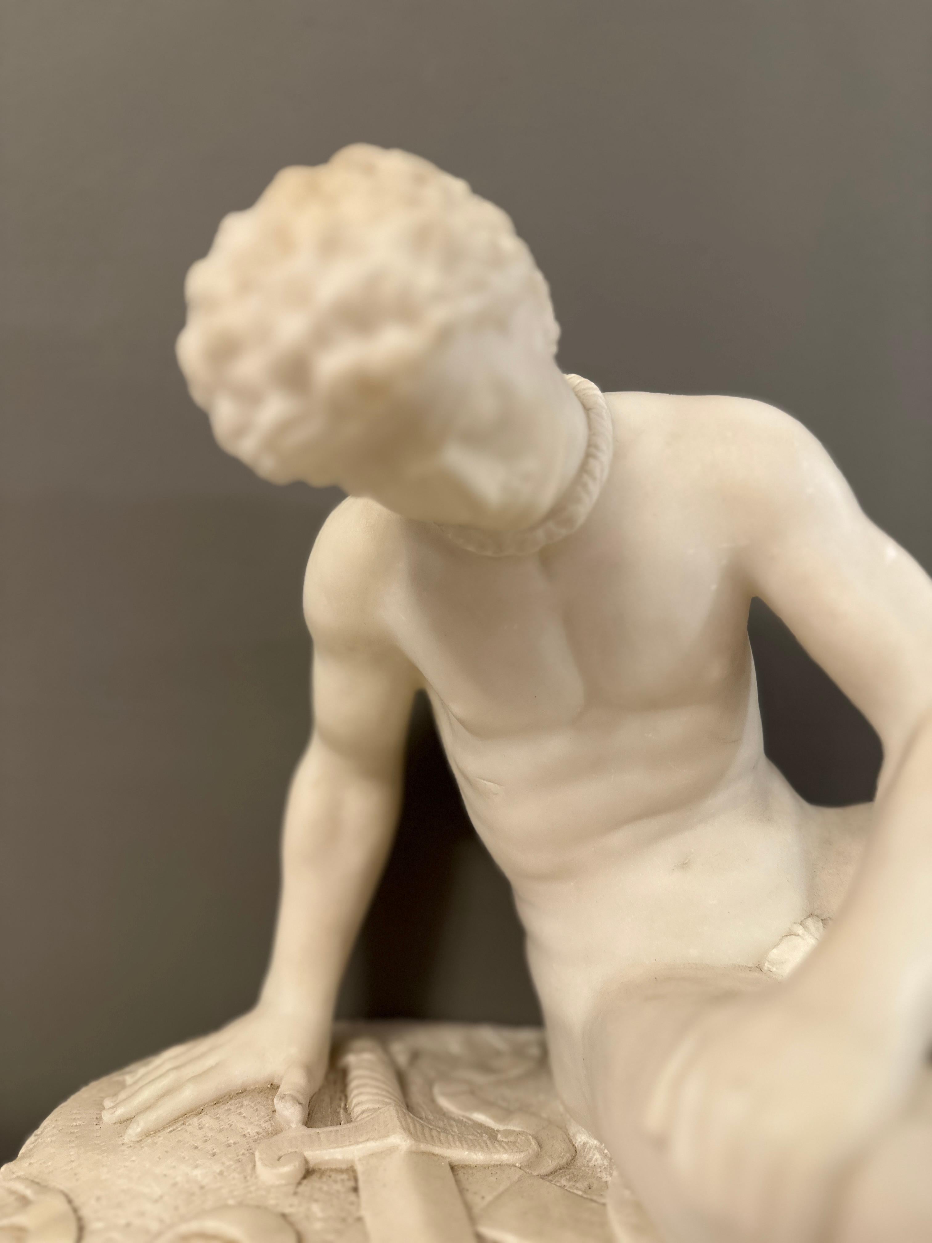Hand-Carved An Antique Statuary White Alabaster Sculpture Of The Dying Gaul 