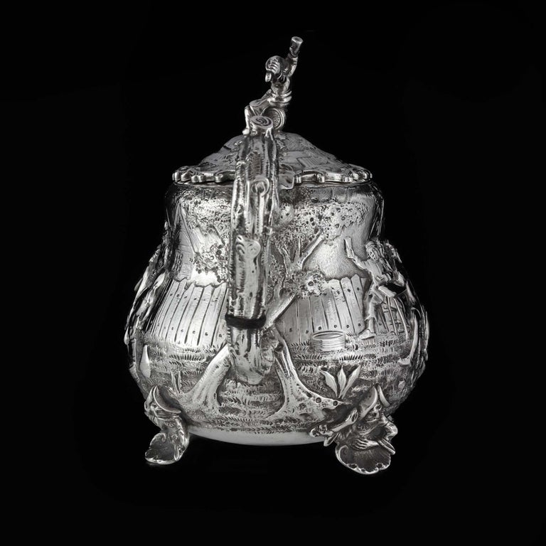 Late Victorian Antique Sterling Silver Bachelor Tea Pot by John Septimus Beresford, 1881 For Sale