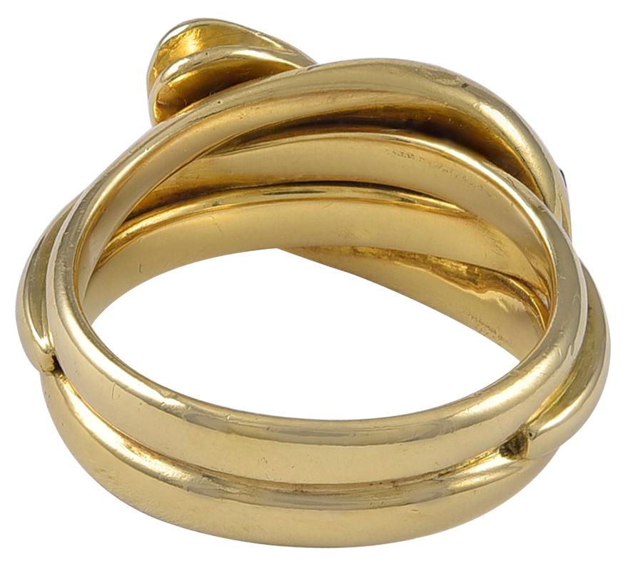 Women's or Men's An Antique Victorian 18 Karat Gold double headed Snake Ring, Ruby & Diamond Eyes For Sale