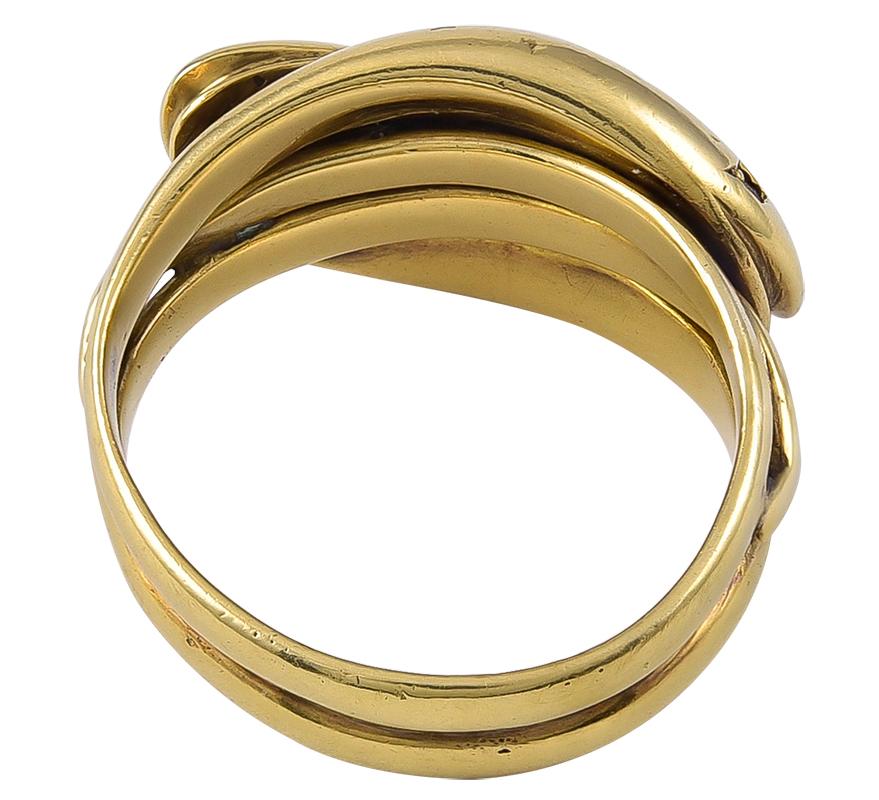 Antique Victorian 18 Karat Gold, Sapphire and Diamond Double Headed Snake Ring In Good Condition For Sale In London, GB