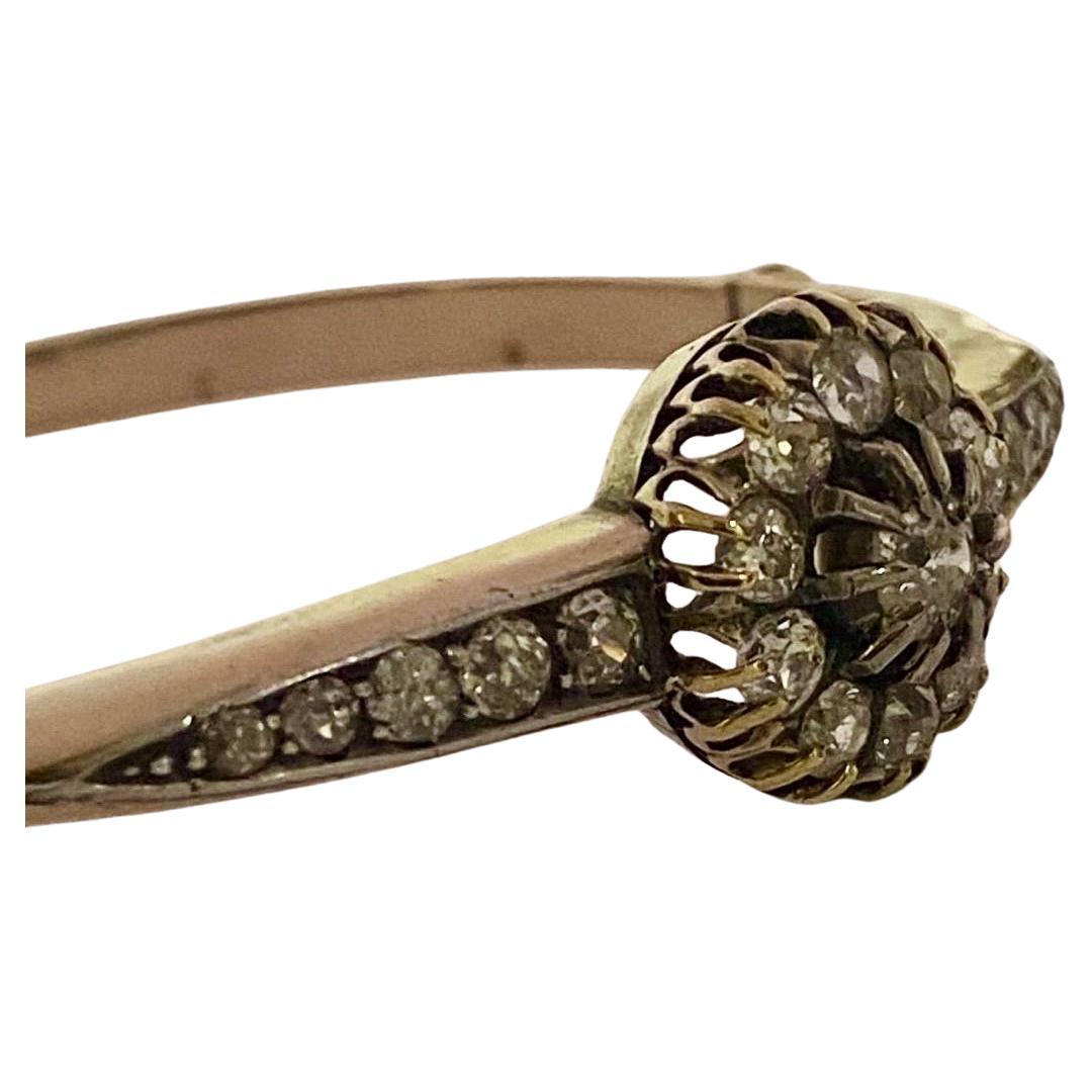 An Antique Victorian Gold and Old Cut Diamond Cluster Bangle Circa 1880 For Sale 5