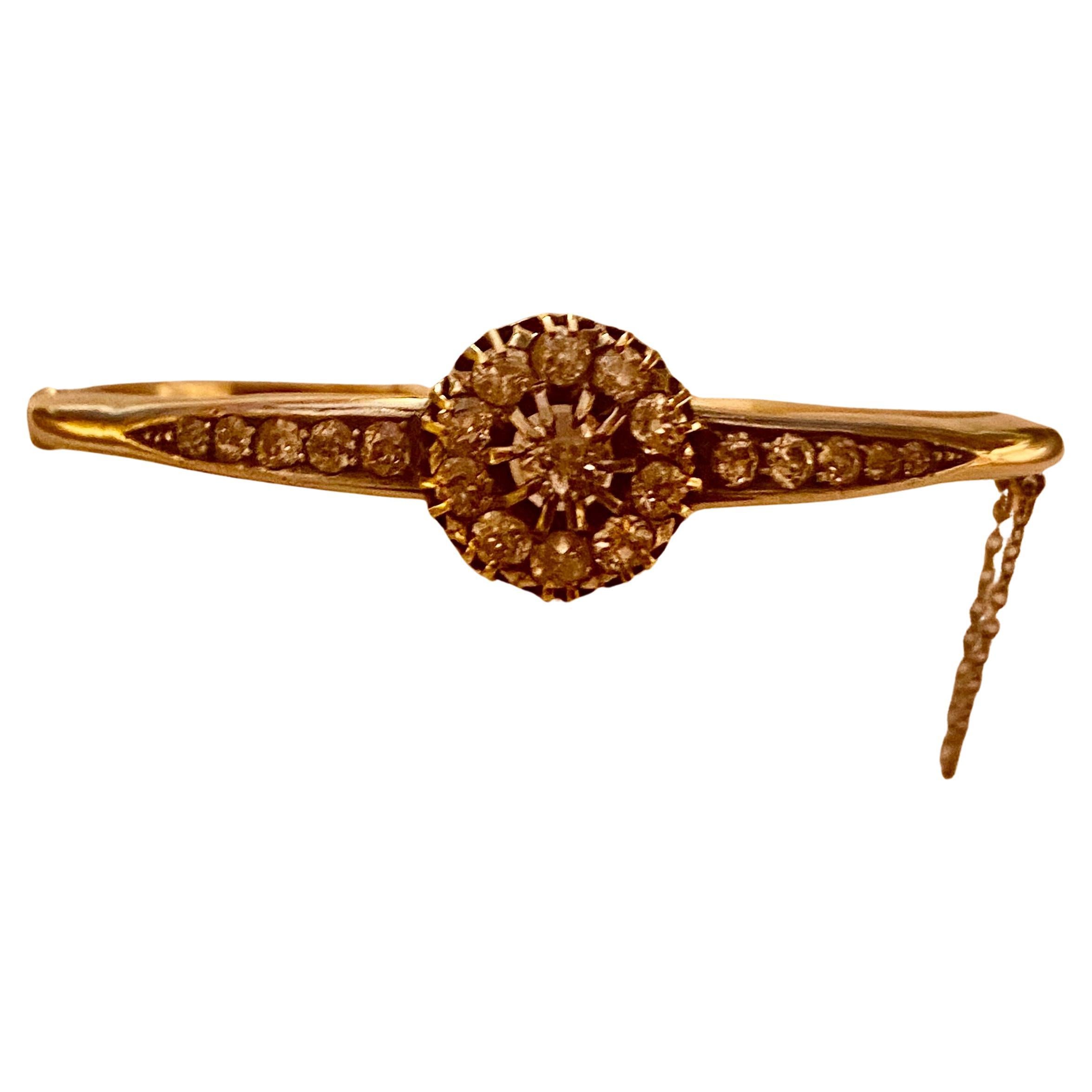 An Antique Victorian Gold and Old Cut Diamond Cluster Bangle Circa 1880 For Sale 7
