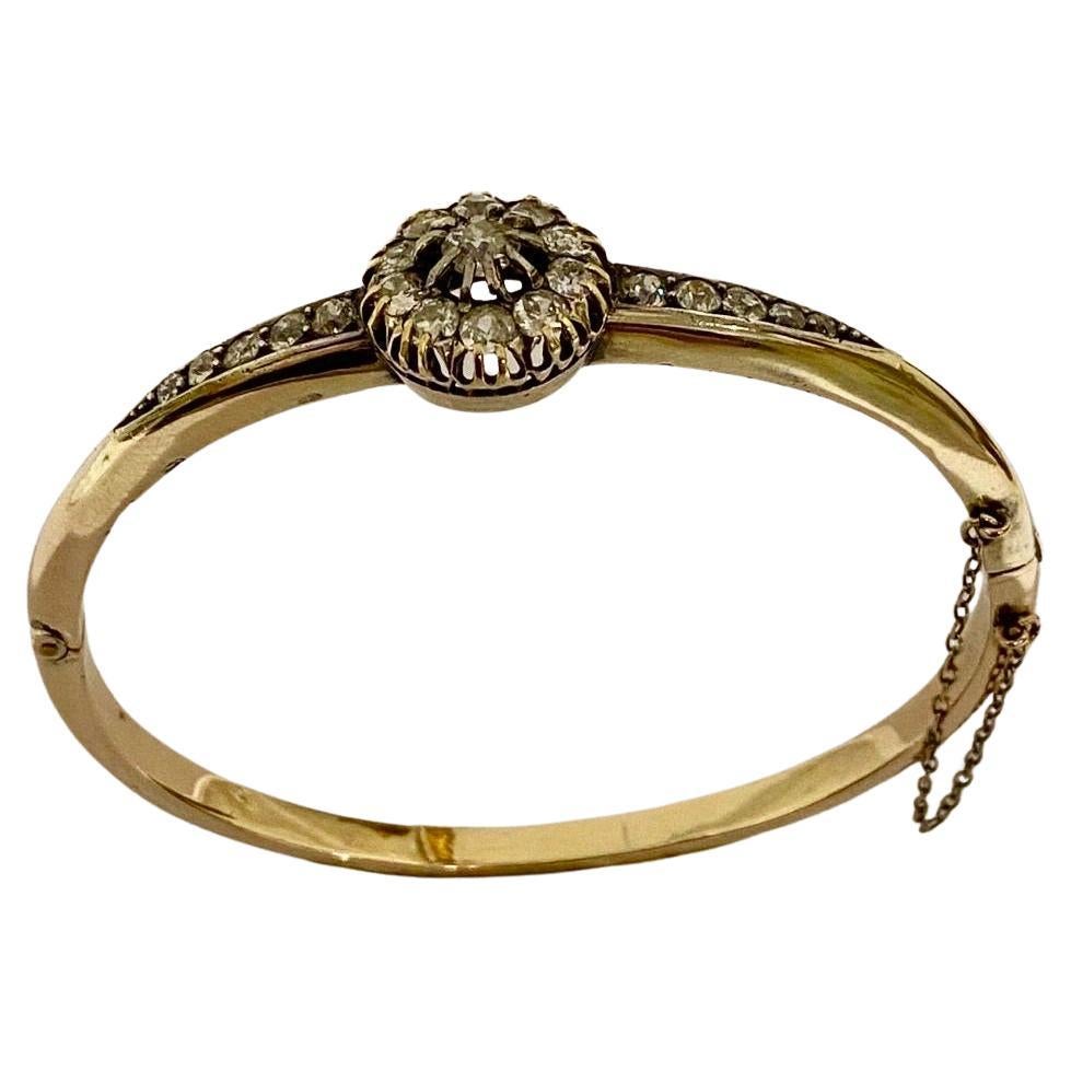 An Antique Victorian Gold and Old Cut Diamond Cluster Bangle Circa 1880 For Sale 10
