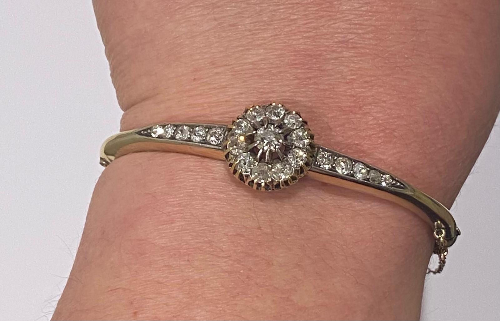 An Antique Victorian Gold and Old Cut Diamond Cluster Bangle Circa 1880 For Sale 11