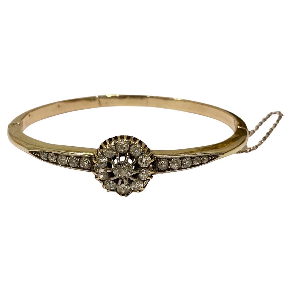 Women's An Antique Victorian Gold and Old Cut Diamond Cluster Bangle Circa 1880 For Sale