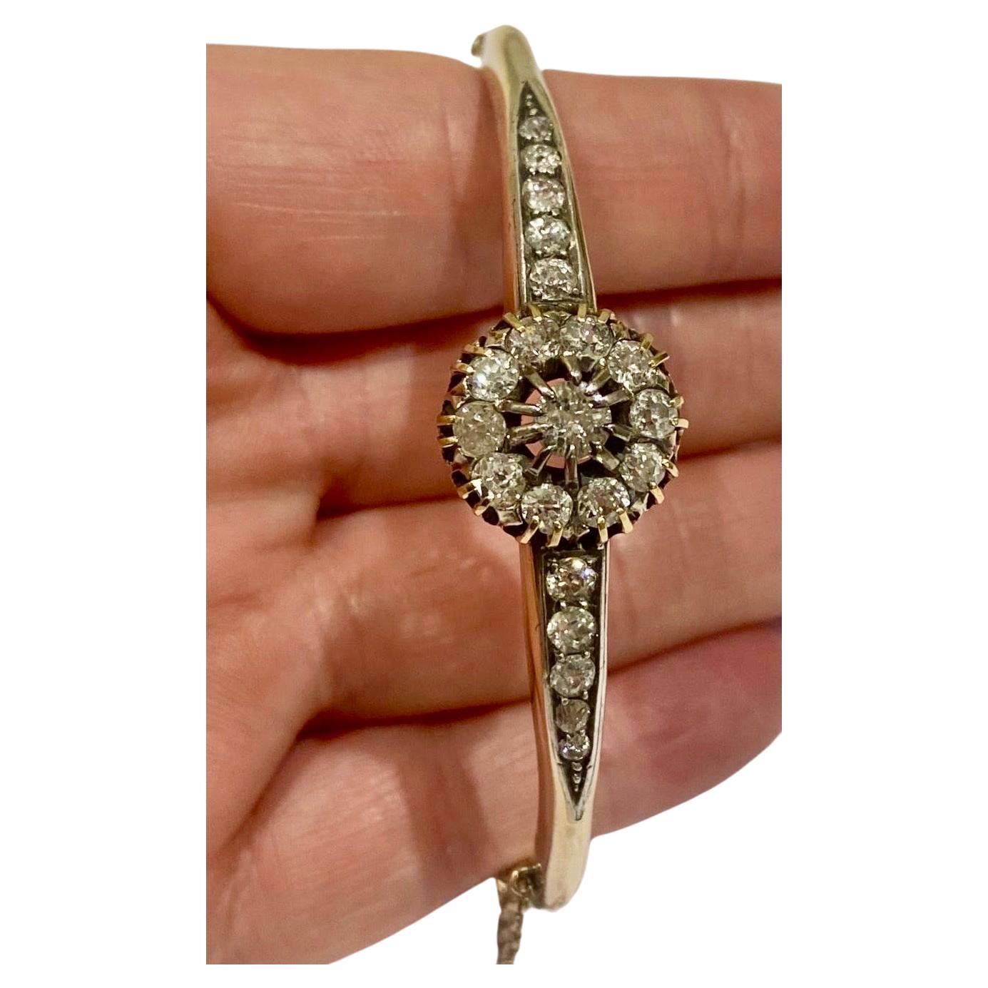 An Antique Victorian Gold and Old Cut Diamond Cluster Bangle Circa 1880 For Sale 1