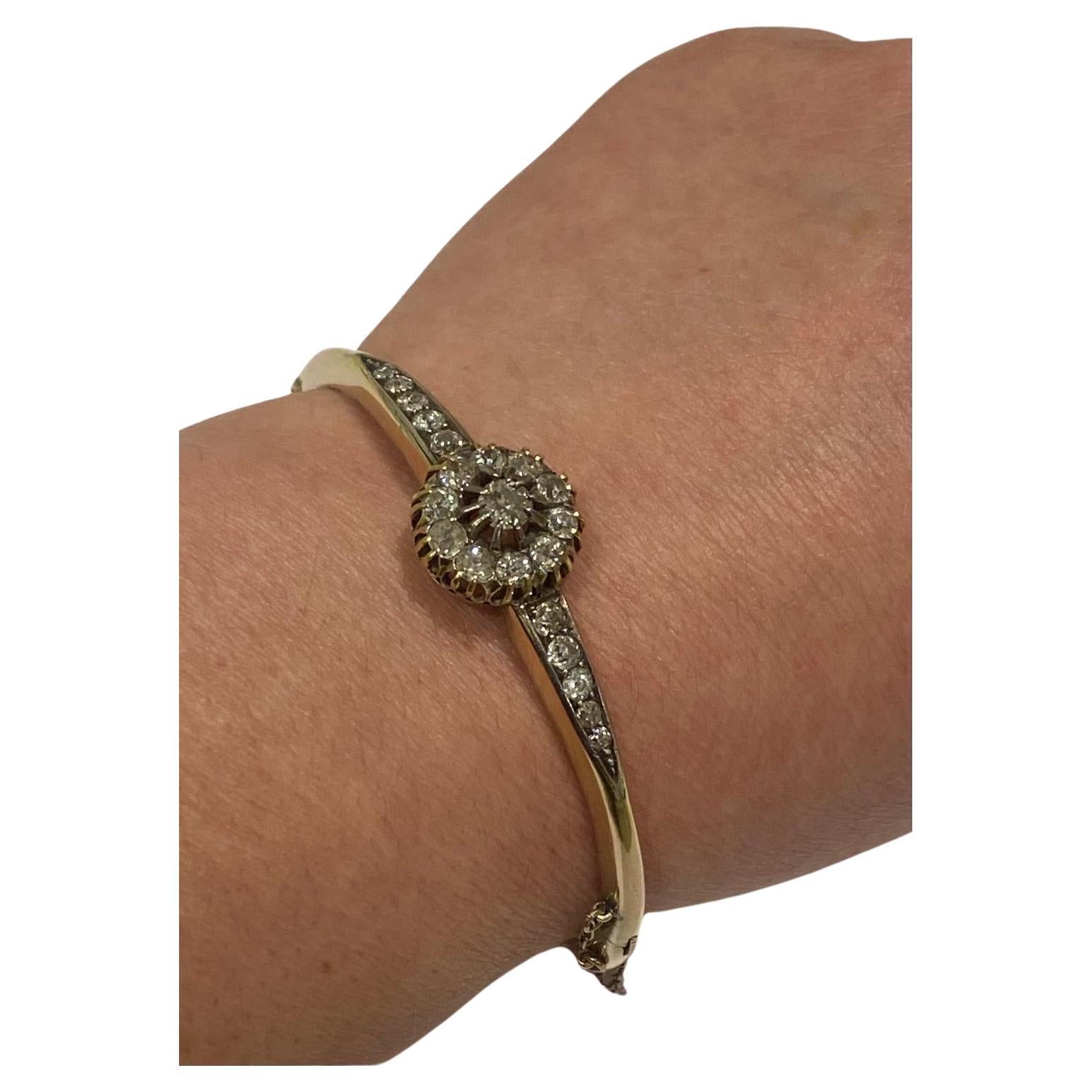 An Antique Victorian Gold and Old Cut Diamond Cluster Bangle Circa 1880 For Sale 4