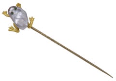 Antique Victorian Gold, Pearl and Emerald Frog Stickpin