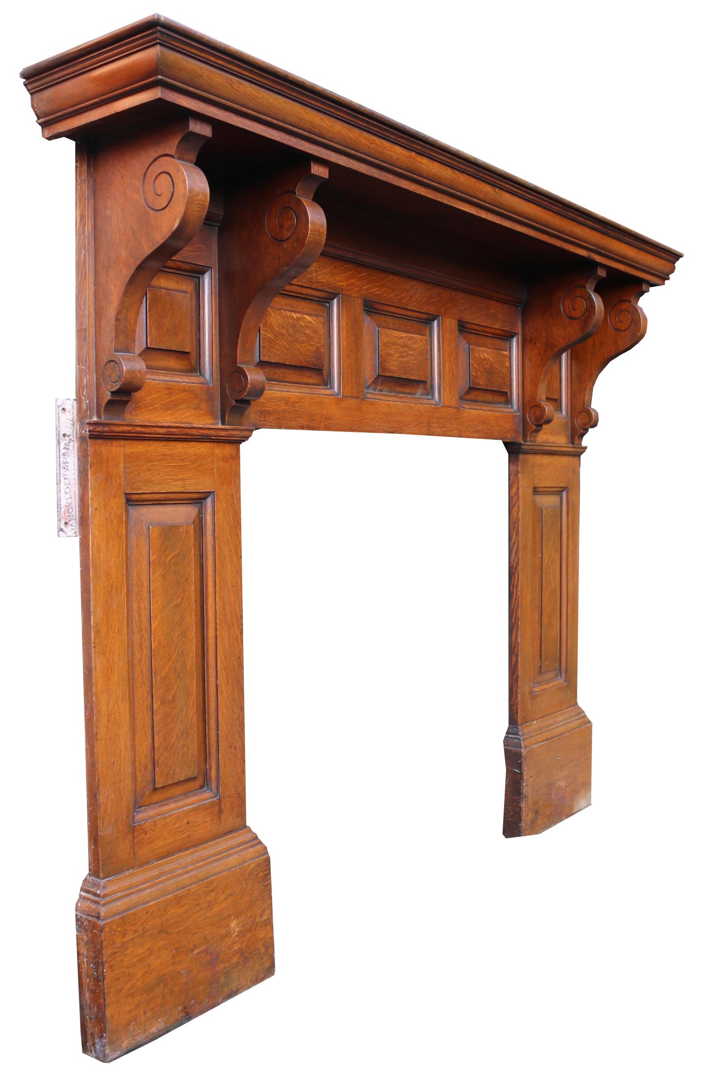 19th Century Antique Victorian Period Oak Fire Mantel For Sale