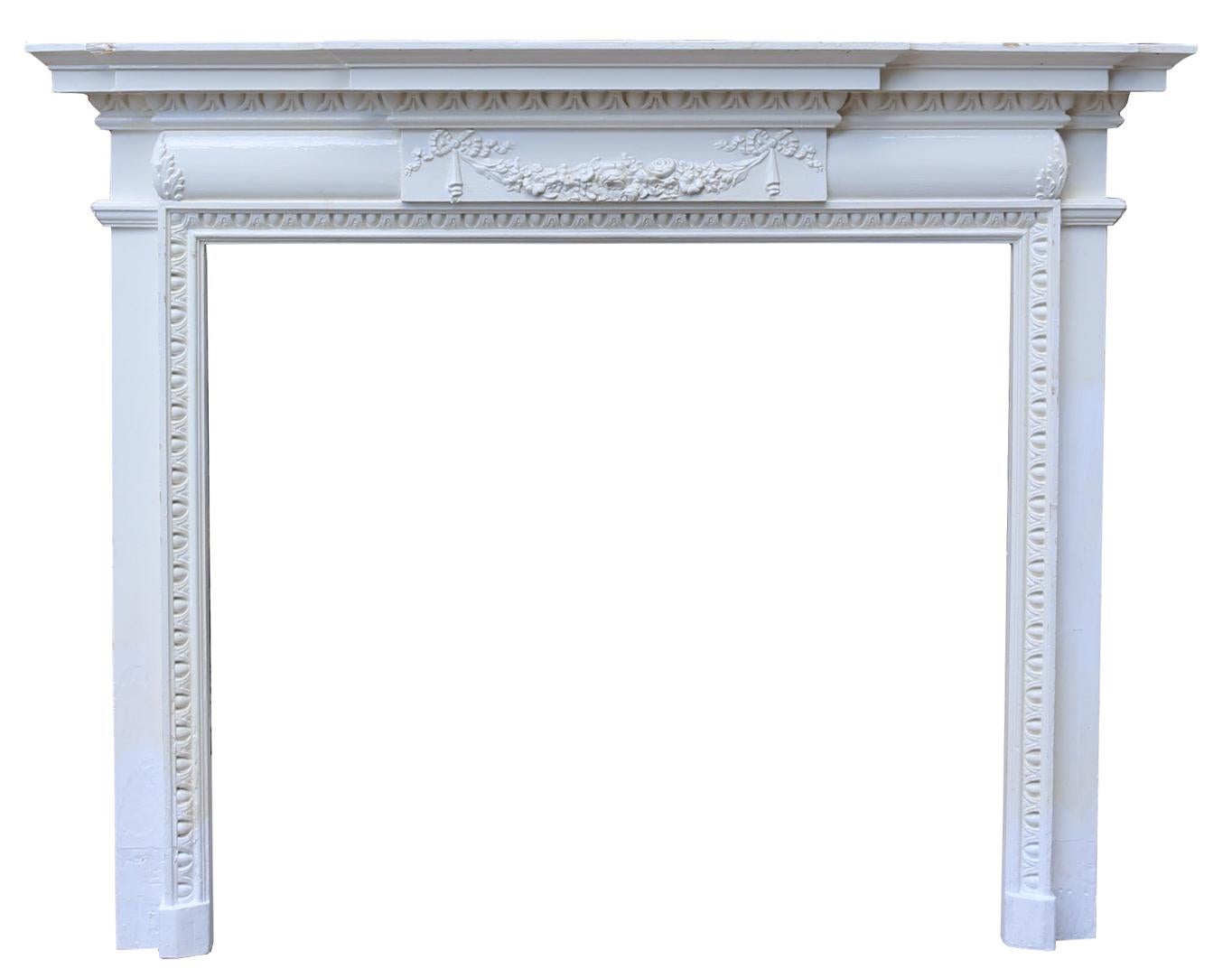This fire surround was salvaged from a house in South East London.
Additional dimensions:

Opening height 104 cm

Opening width 117.5 cm.