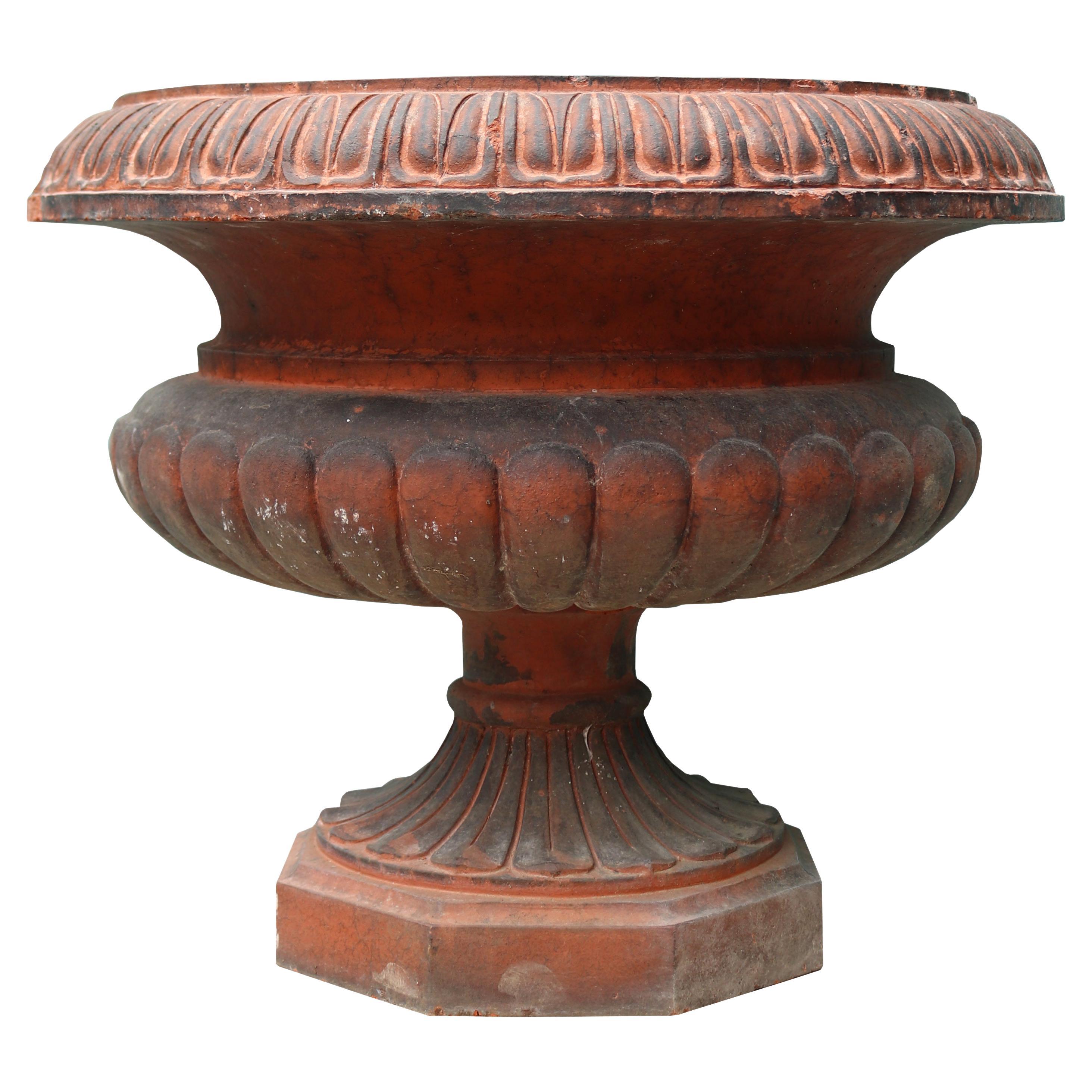 Antique Victorian Style Terracotta Garden Urn For Sale
