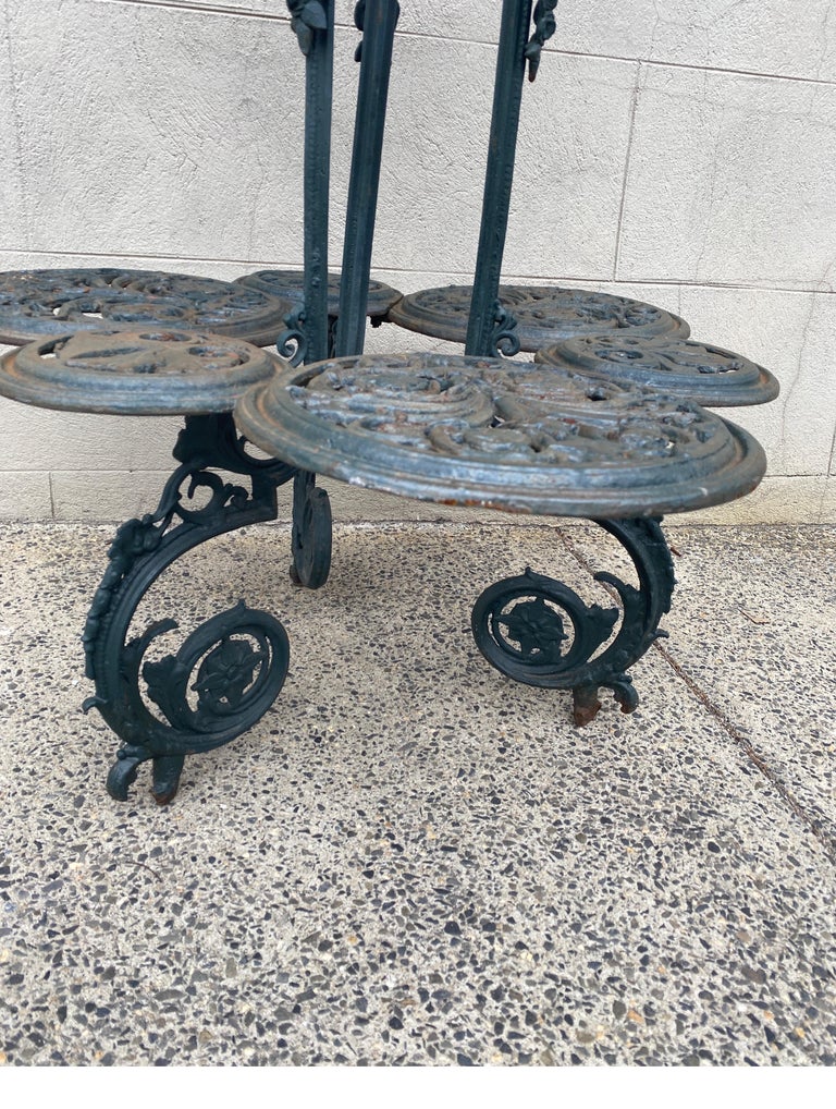 Antique Victorian Style Tiered Cast Iron Garden Plant Stand For Sale at